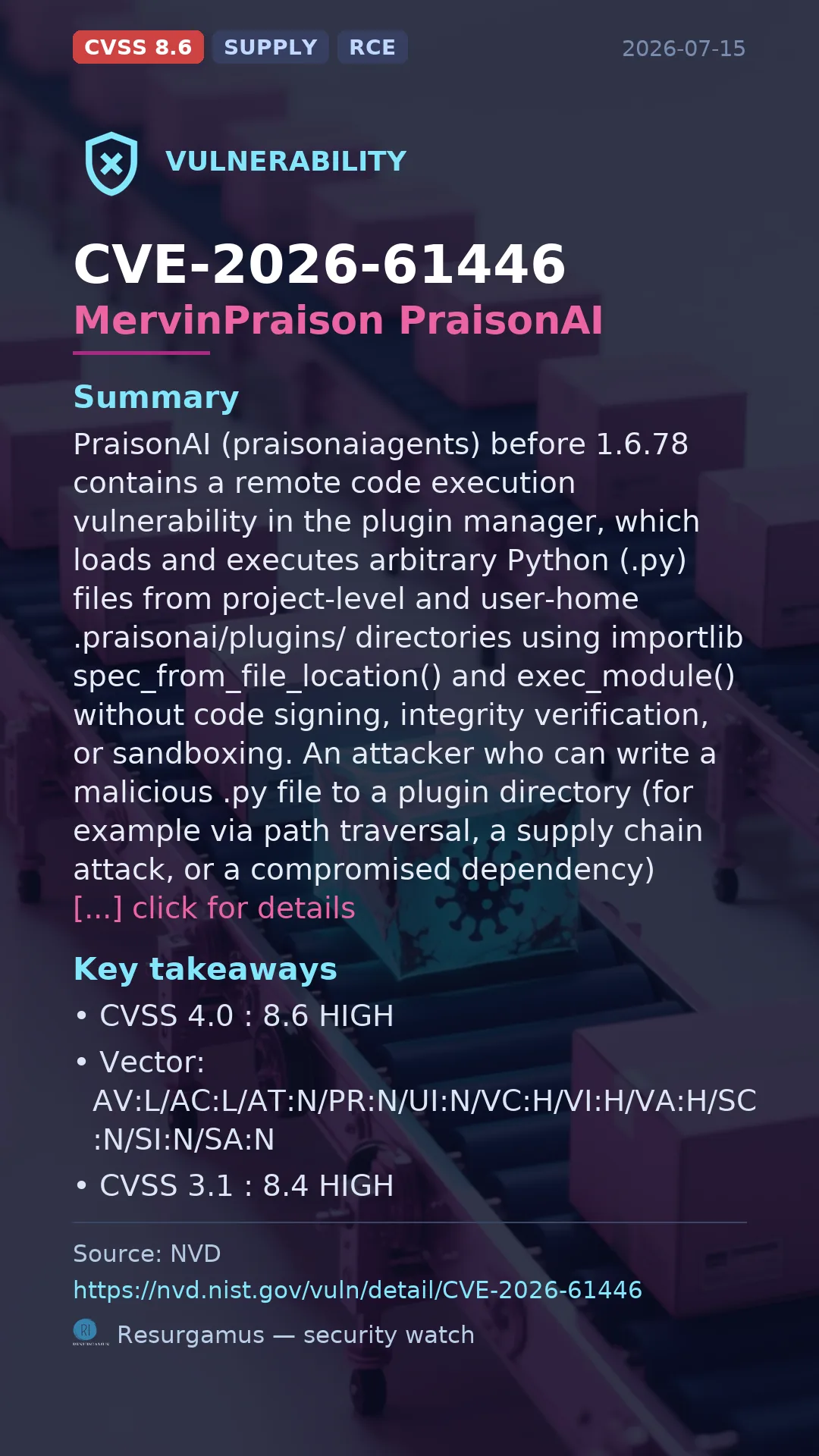 CVE-2026-61446 MervinPraison PraisonAI Vulnerability
