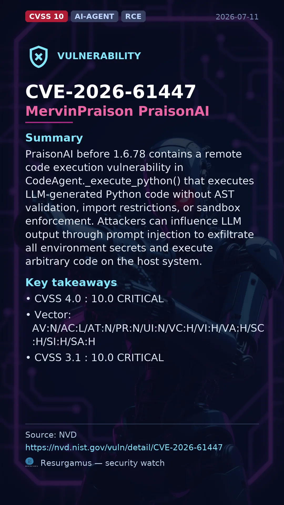 CVE-2026-61447 MervinPraison PraisonAI Vulnerability
