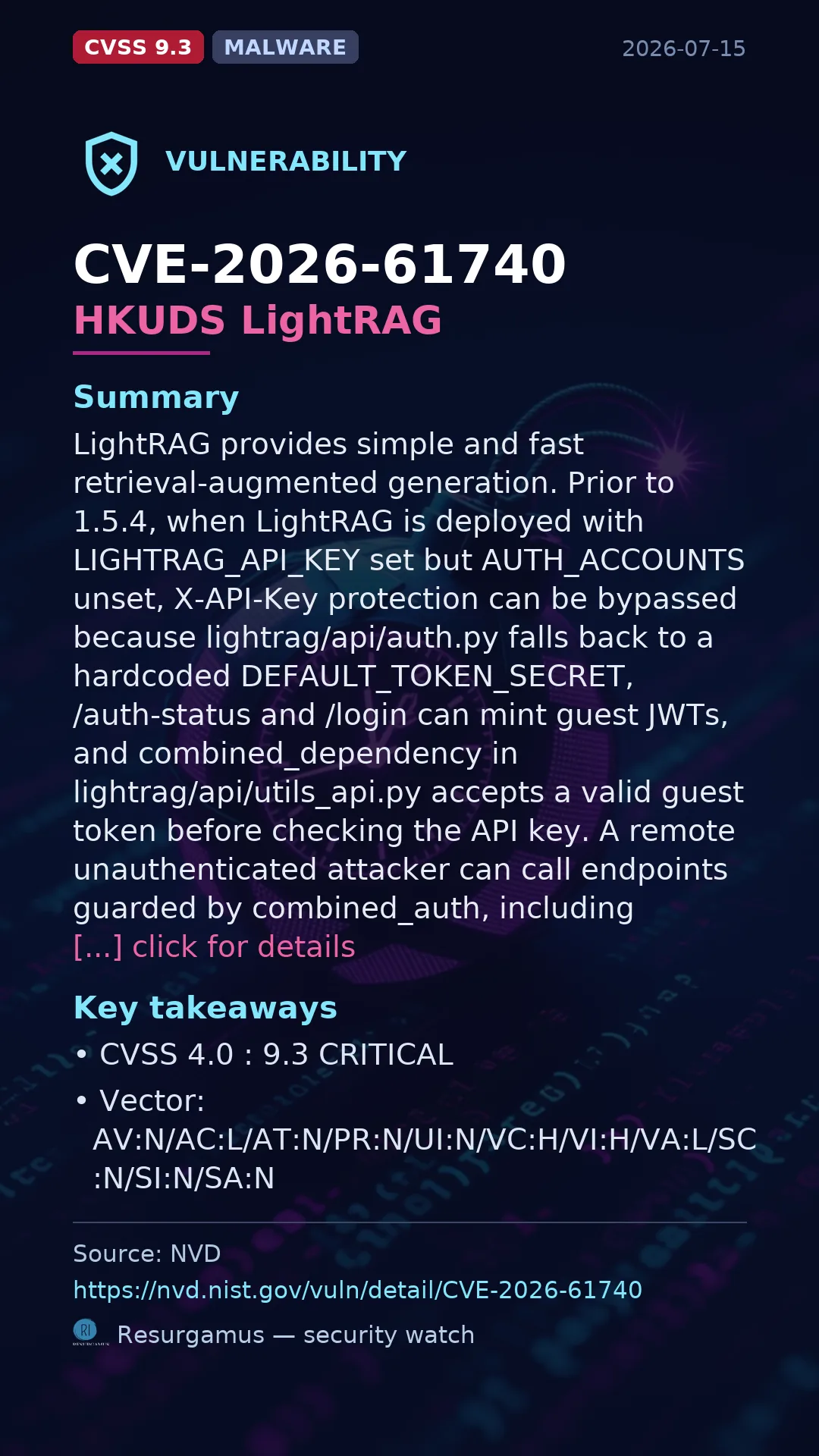 CVE-2026-61740 HKUDS LightRAG Vulnerability