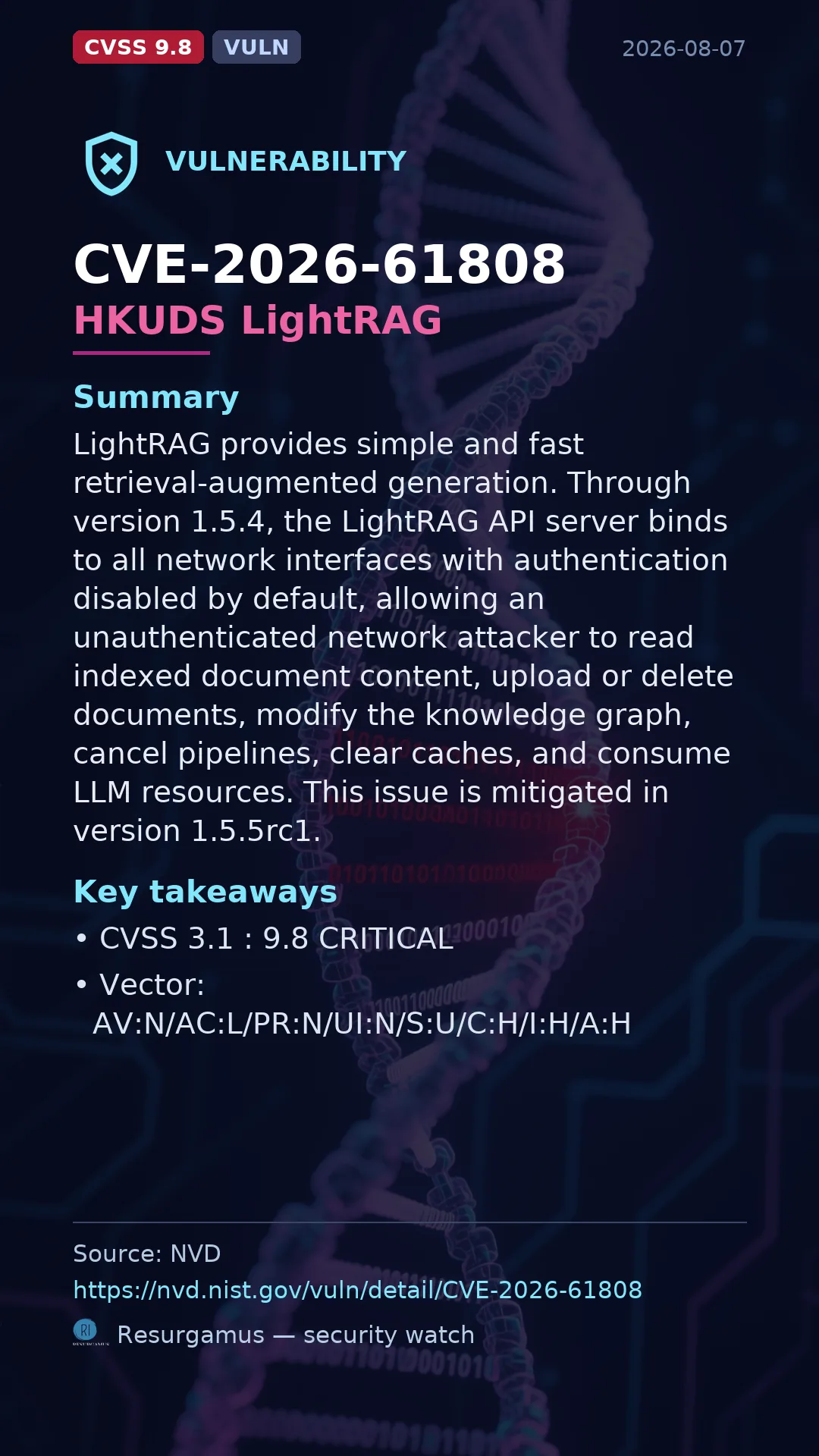 CVE-2026-61808 HKUDS LightRAG Vulnerability