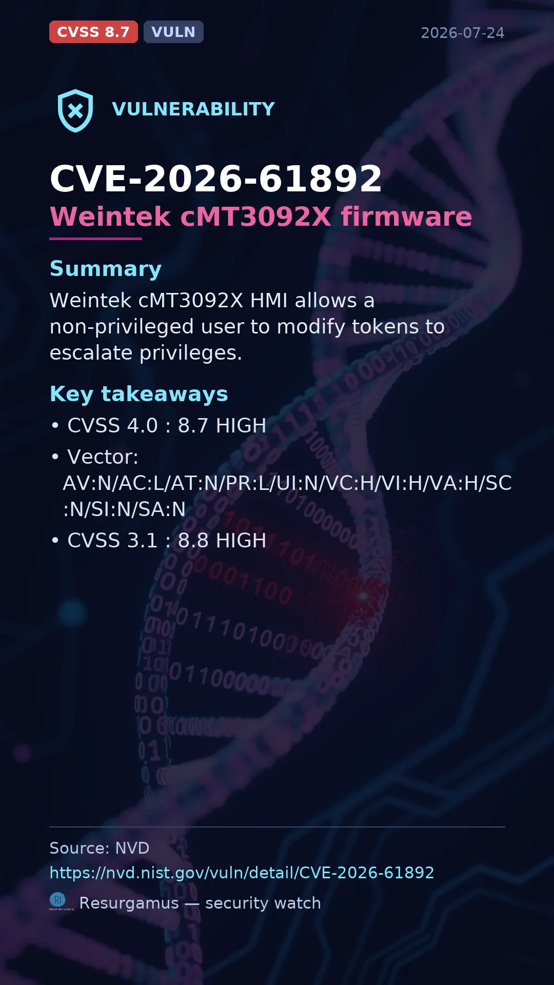 CVE-2026-61892 - Weintek cMT3092X firmware vulnerability