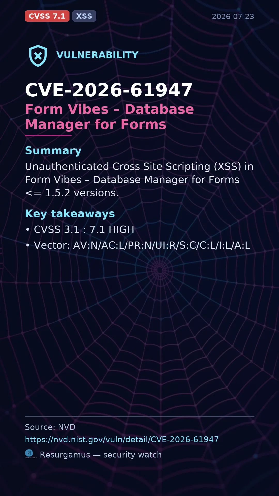 CVE-2026-61947 Form Vibes – Database Manager for Forms Vulnerability