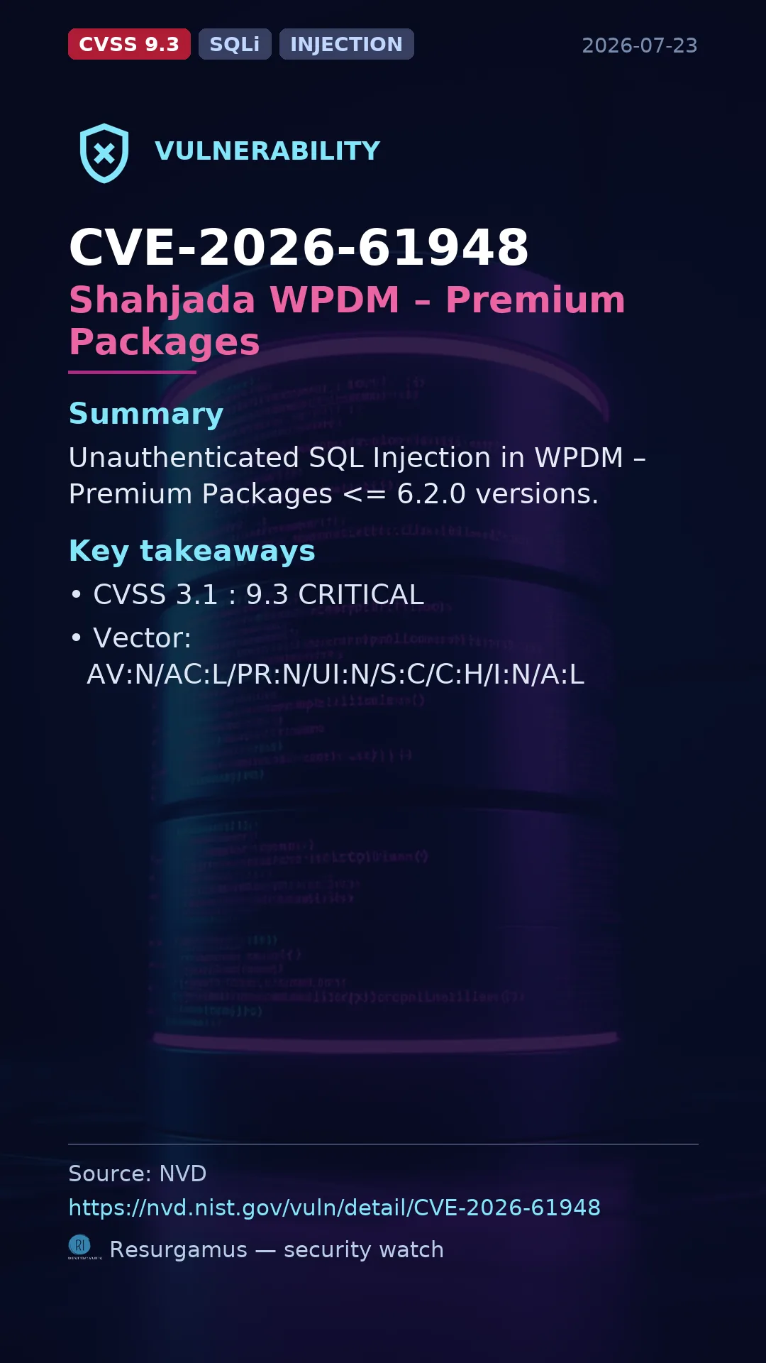 CVE-2026-61948 Shahjada WPDM – Premium Packages Vulnerability