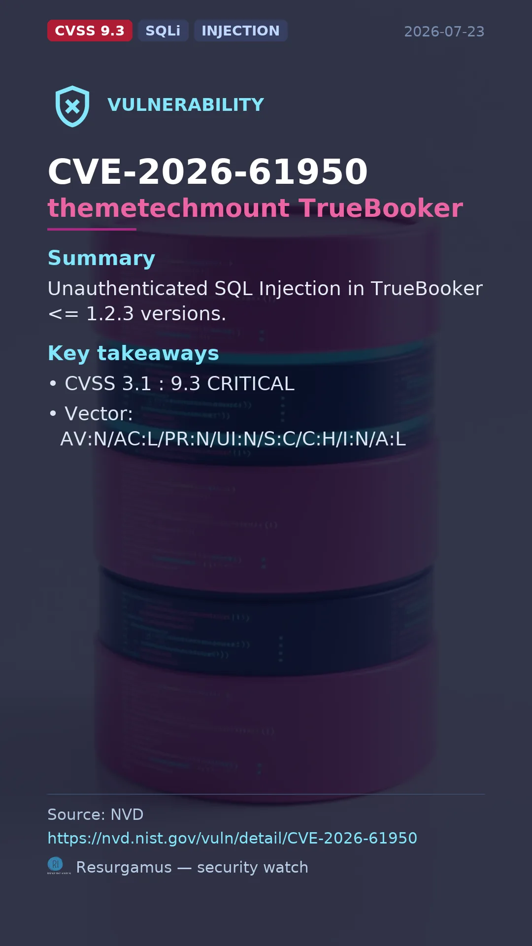 CVE-2026-61950 themetechmount TrueBooker Vulnerability