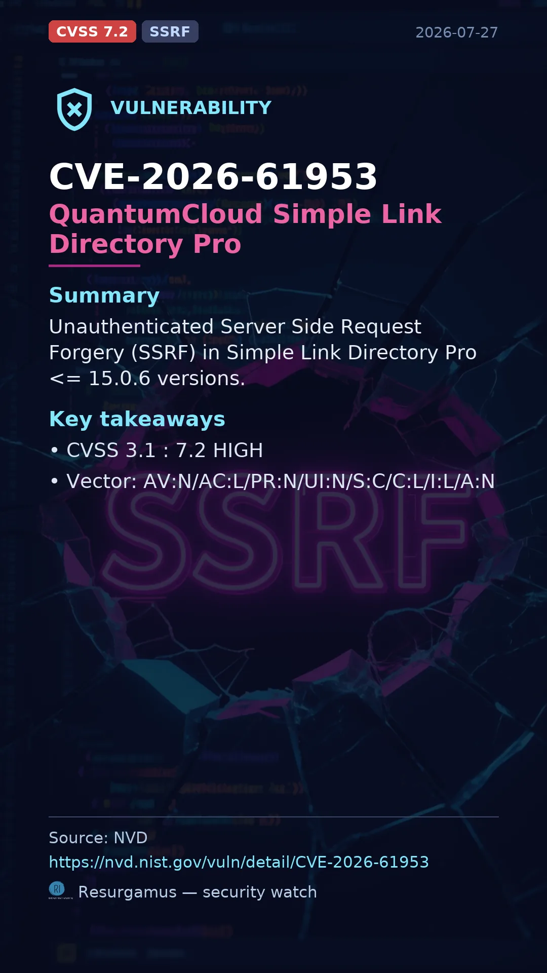 CVE-2026-61953 QuantumCloud Simple Link Directory Pro Vulnerability