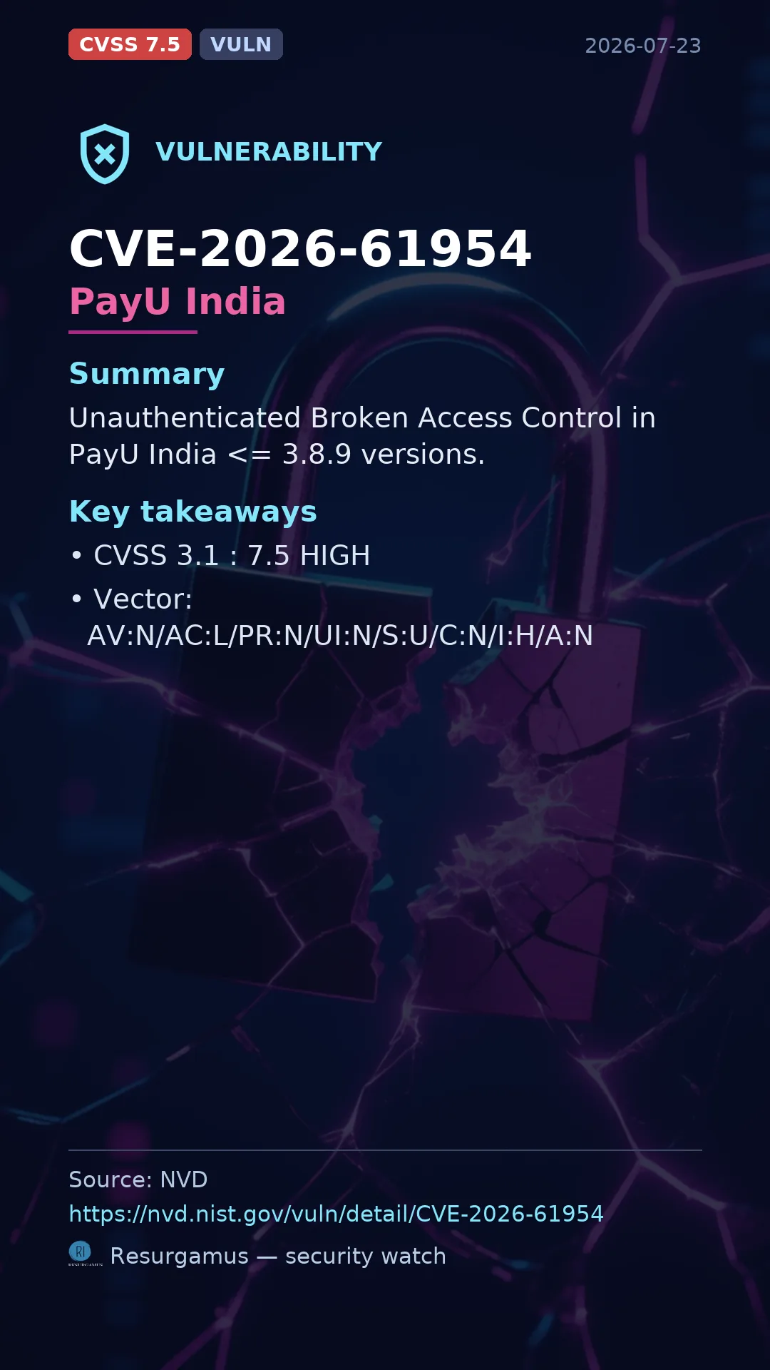 CVE-2026-61954 PayU India Vulnerability