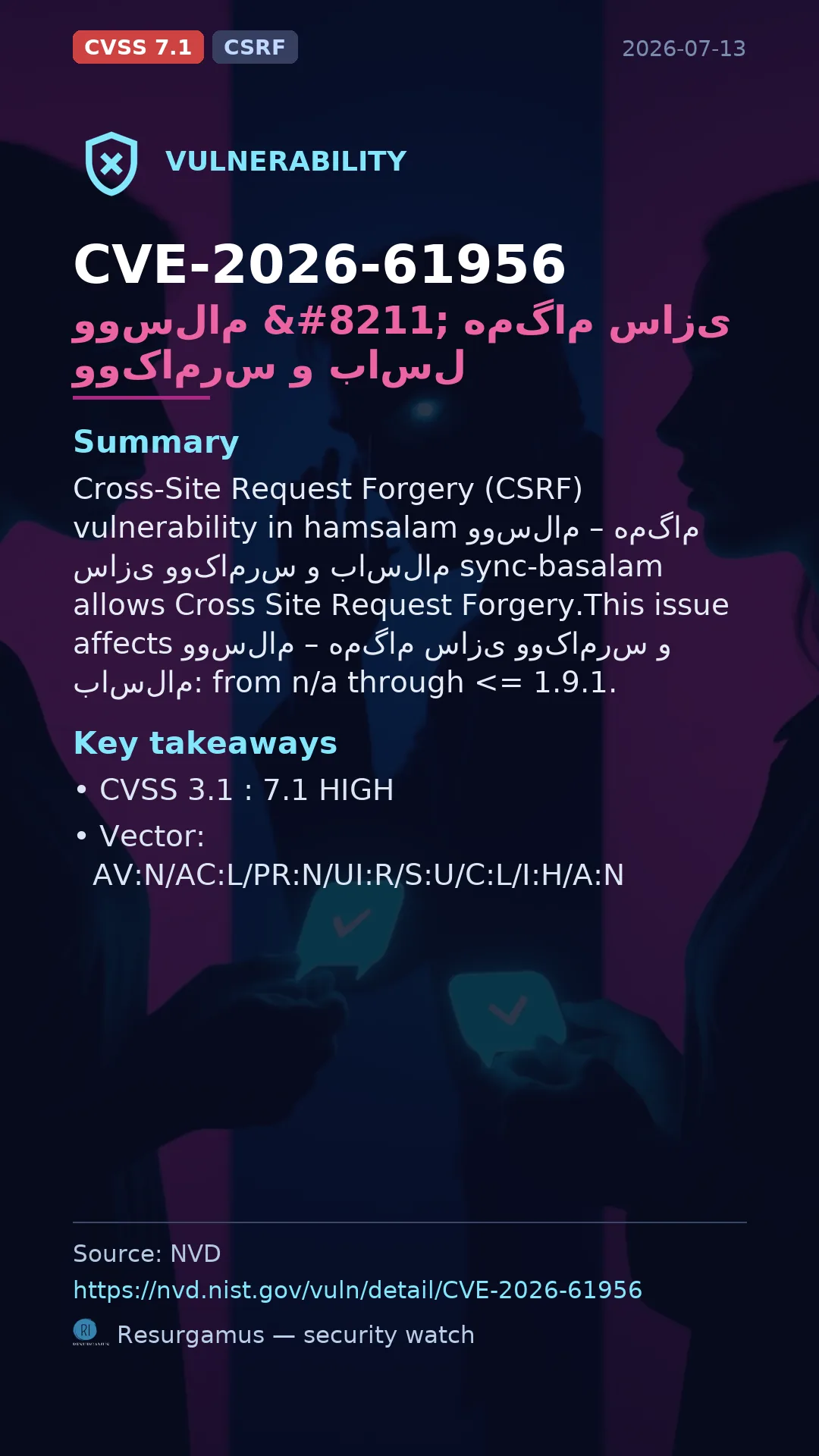 CVE-2026-61956 ووسلام – همگام سازی ووکامرس و باسل Vulnerability