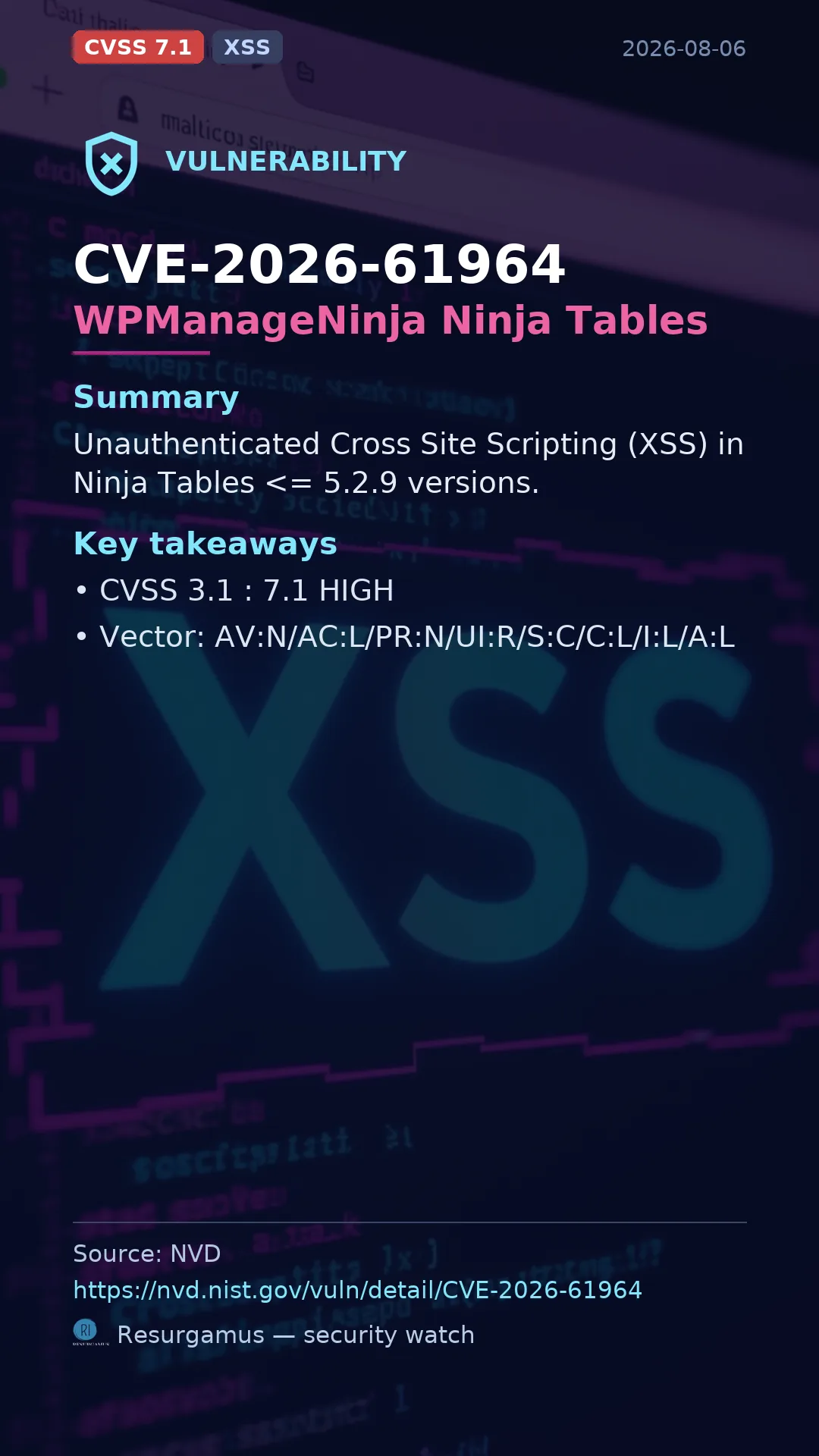 CVE-2026-61964 WPManageNinja Ninja Tables Vulnerability