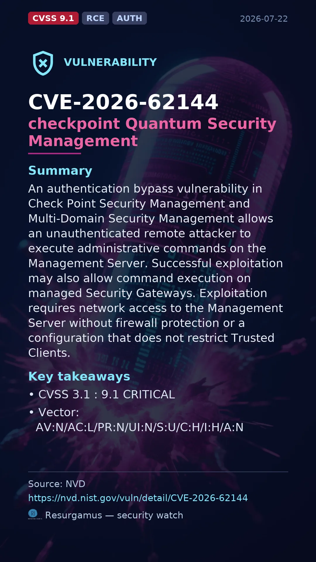 CVE-2026-62144 checkpoint Quantum Security Management Vulnerability