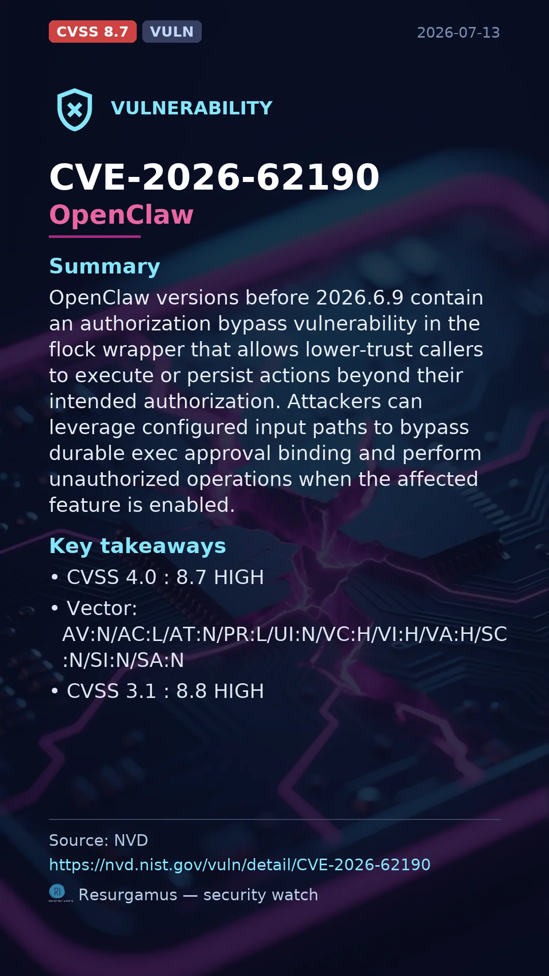CVE-2026-62190 OpenClaw Vulnerability