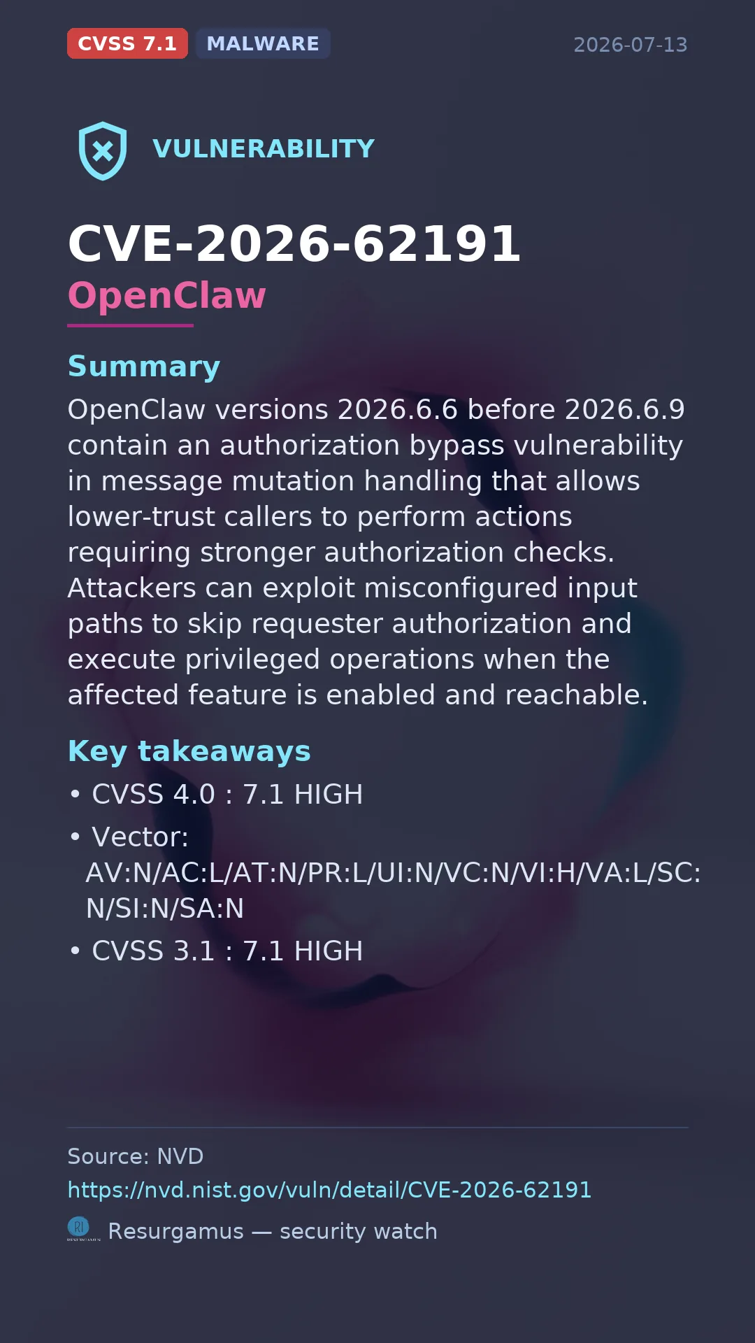 CVE-2026-62191 OpenClaw Vulnerability