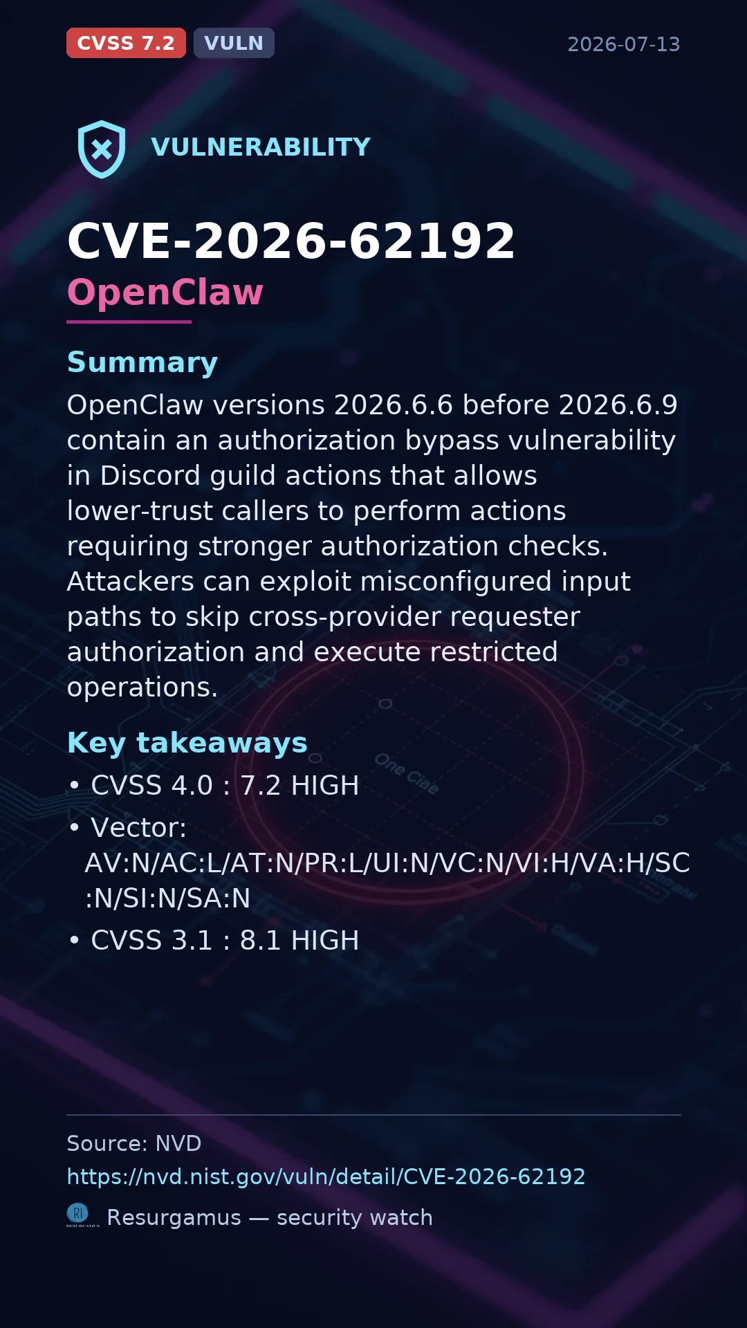 CVE-2026-62192 OpenClaw Vulnerability