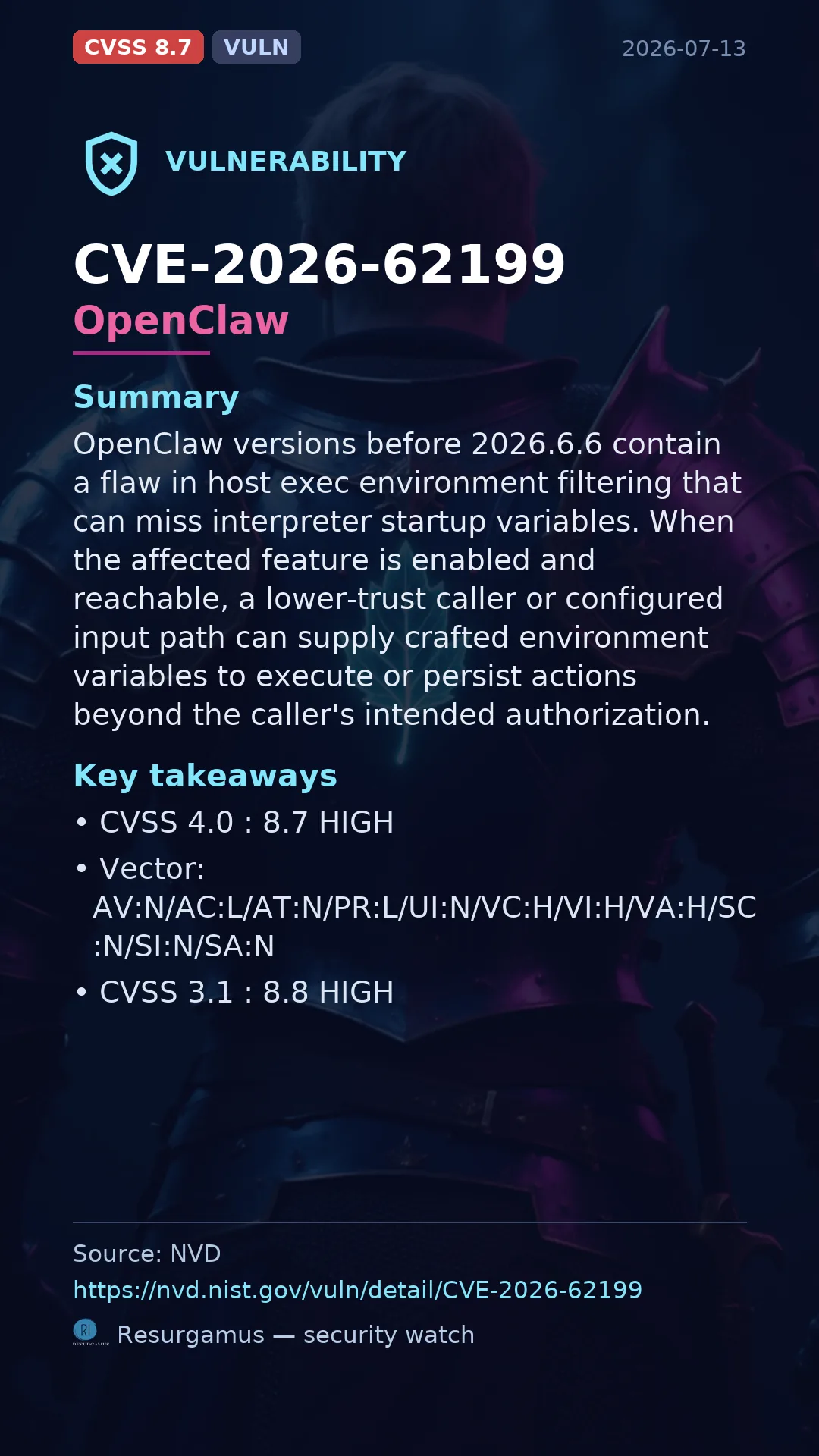 CVE-2026-62199 OpenClaw Vulnerability