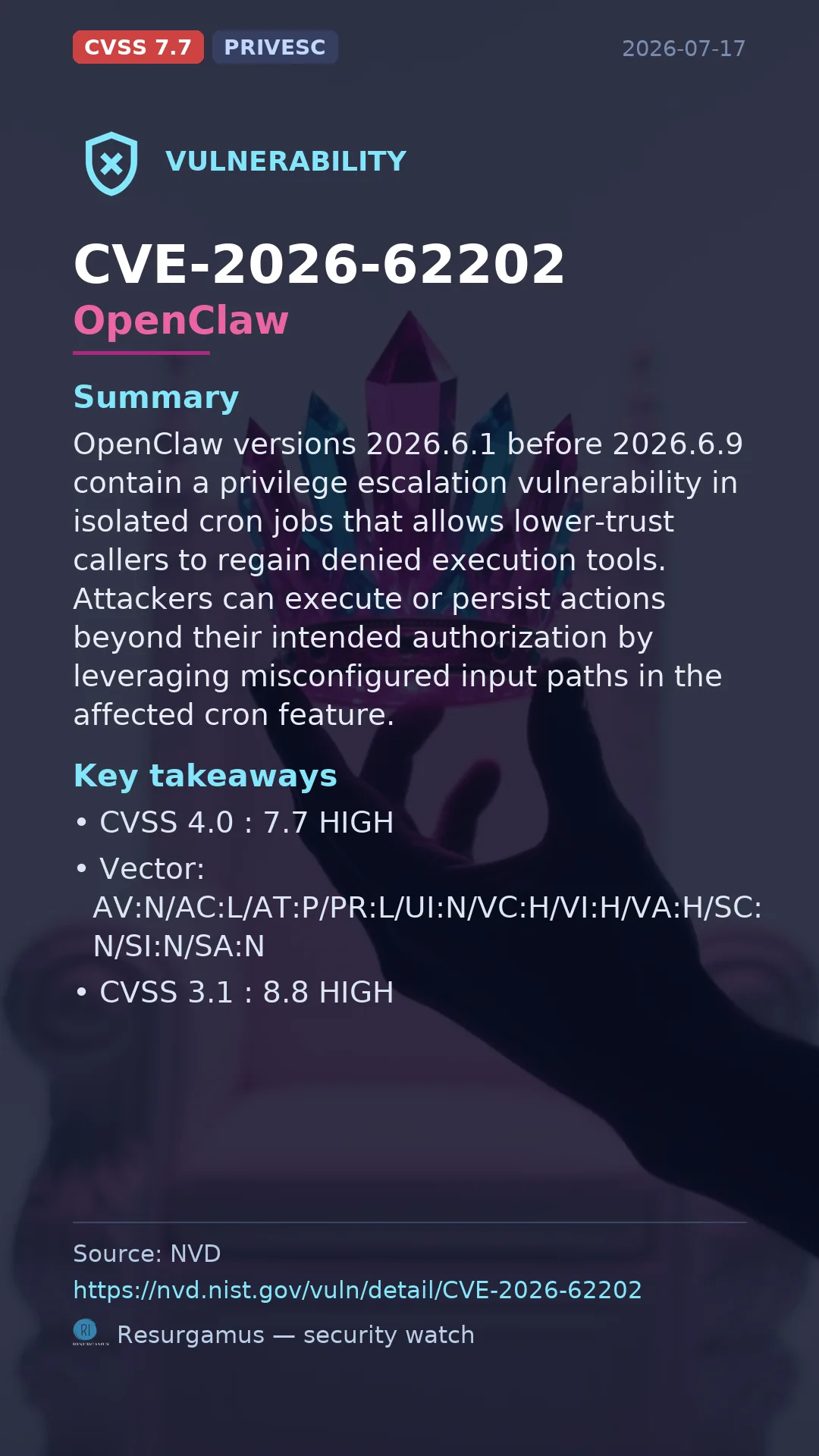 CVE-2026-62202 OpenClaw Vulnerability