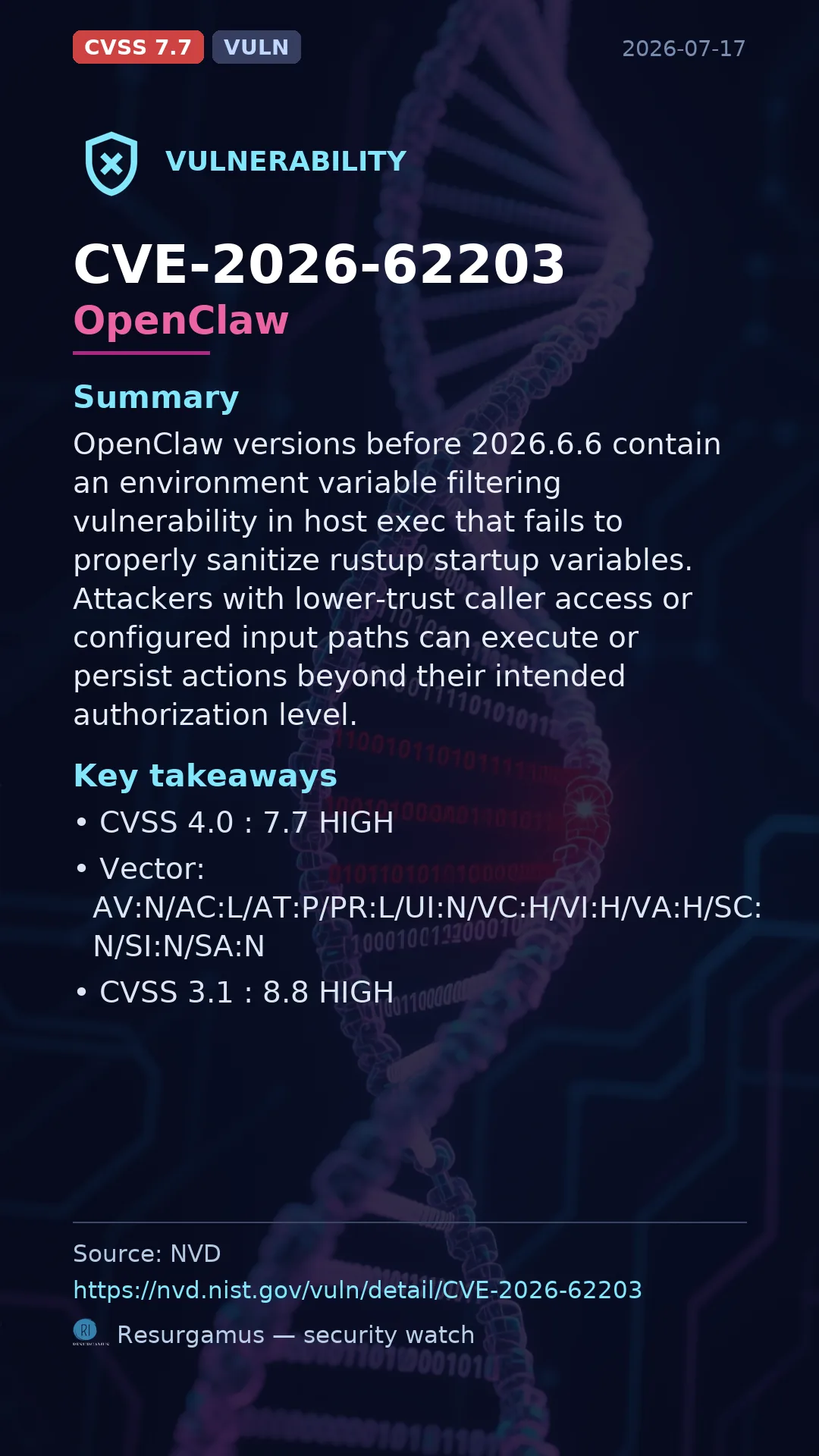 CVE-2026-62203 OpenClaw Vulnerability