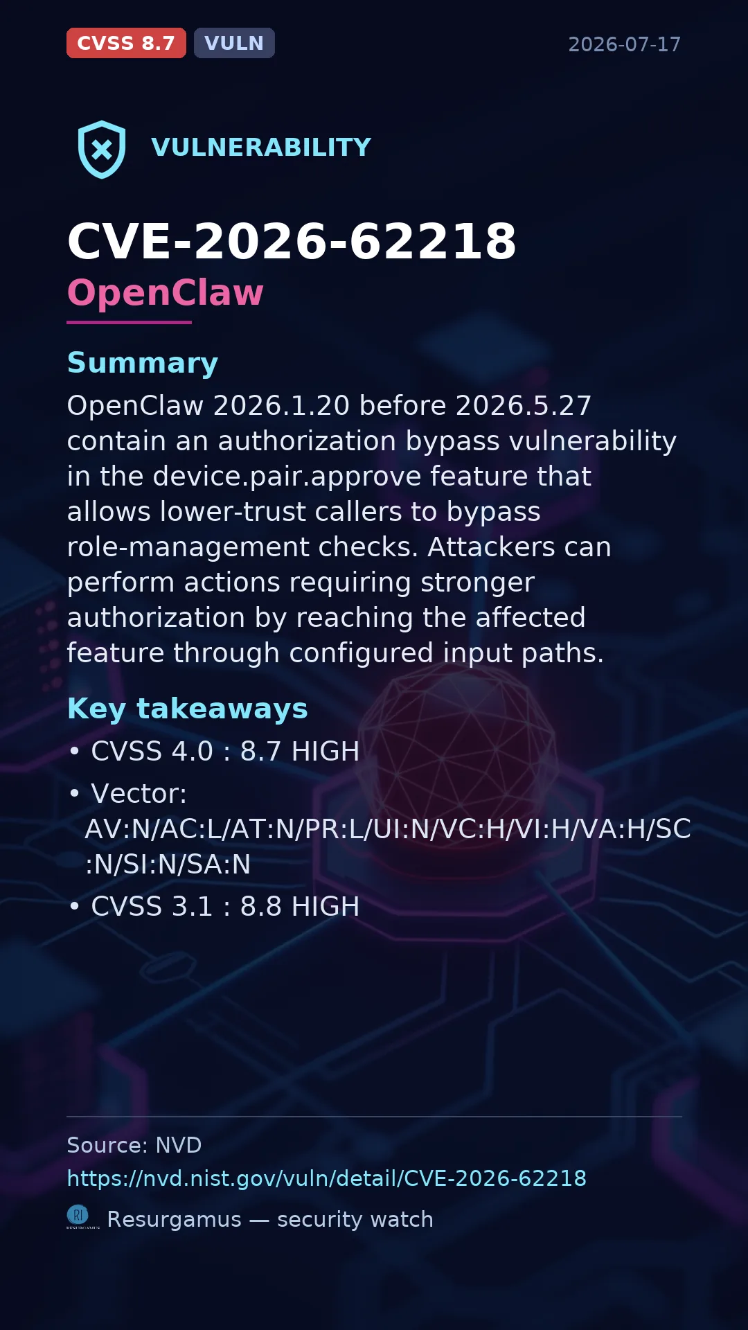 CVE-2026-62218 OpenClaw Vulnerability