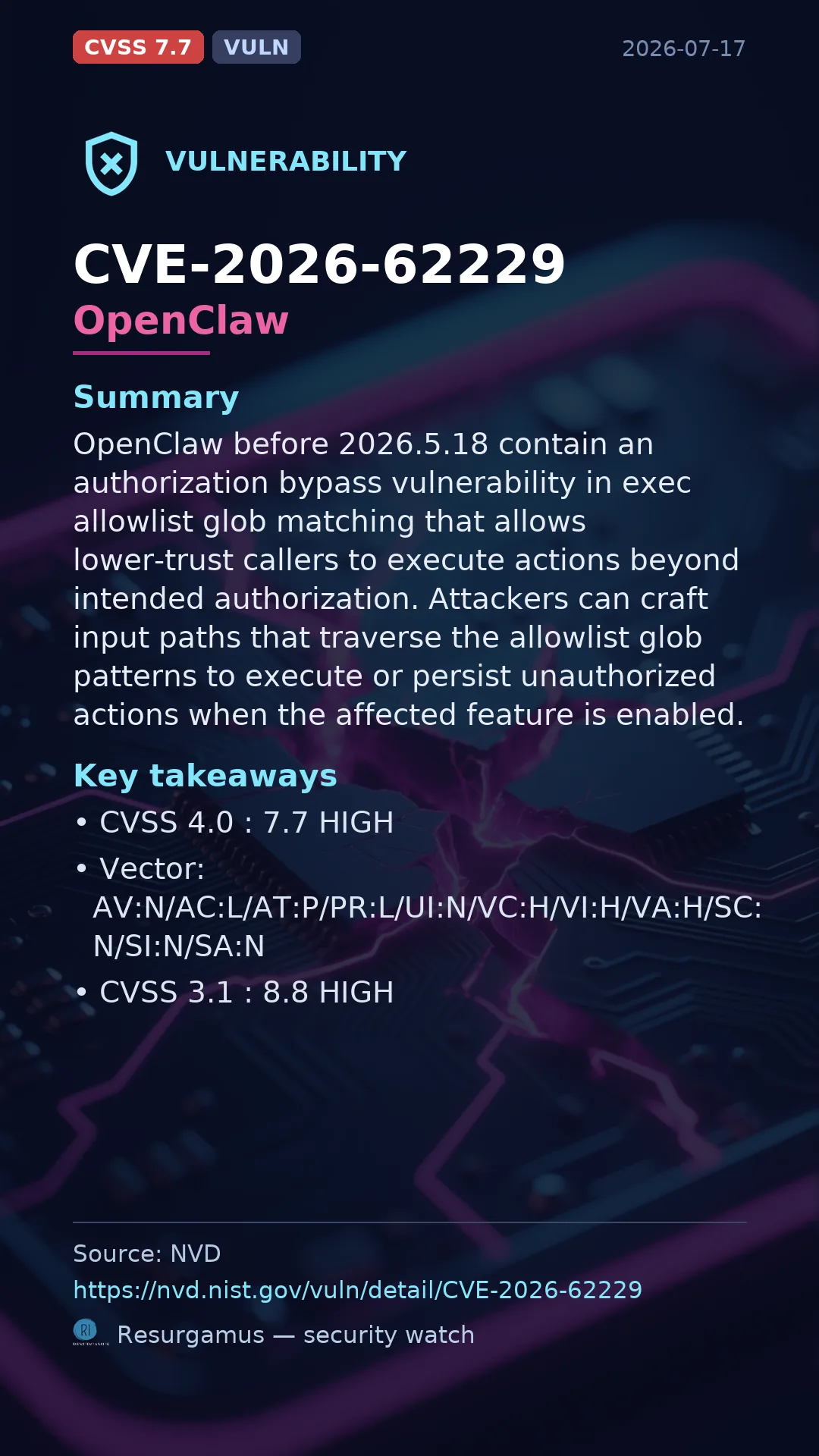 CVE-2026-62229 OpenClaw Vulnerability