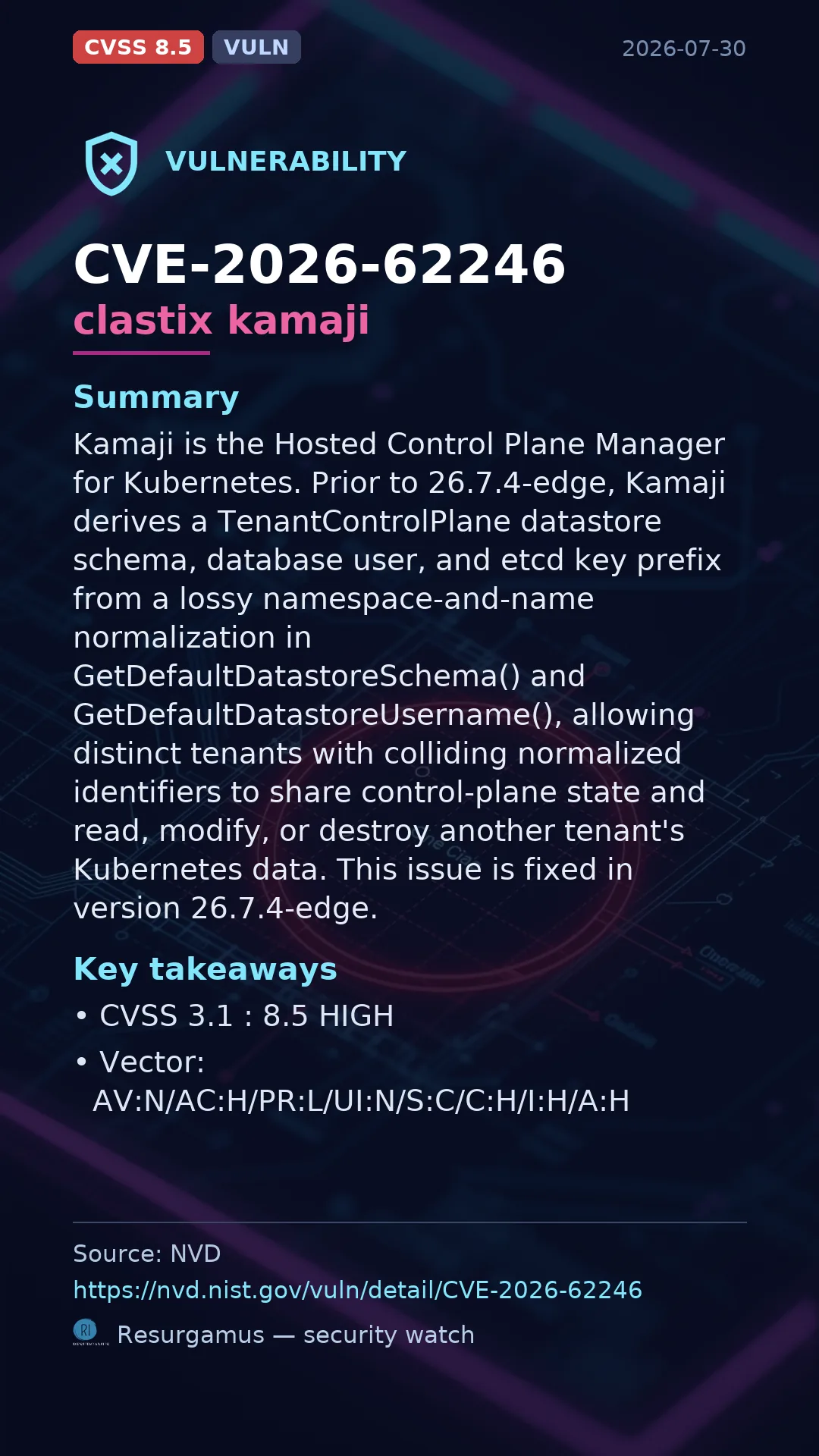 CVE-2026-62246 clastix kamaji Vulnerability