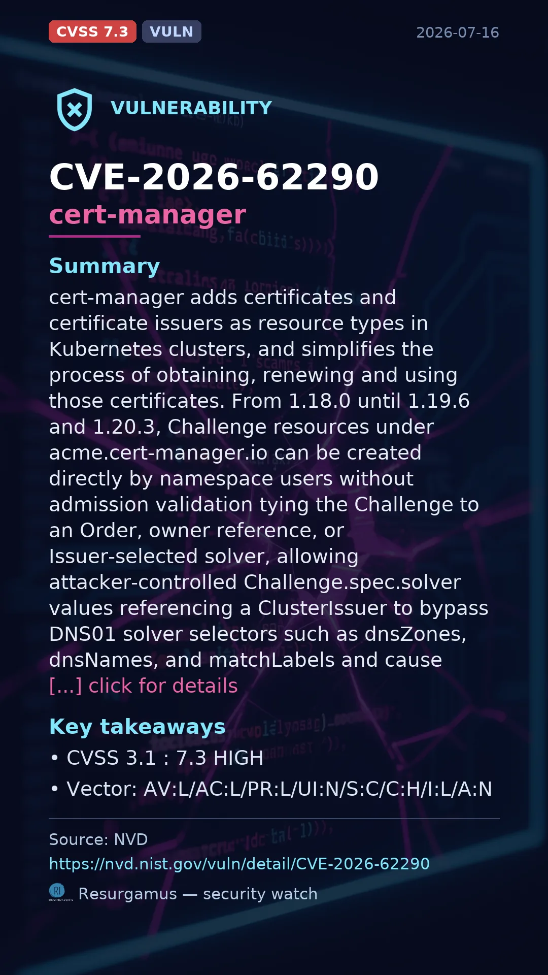 CVE-2026-62290 cert-manager Vulnerability