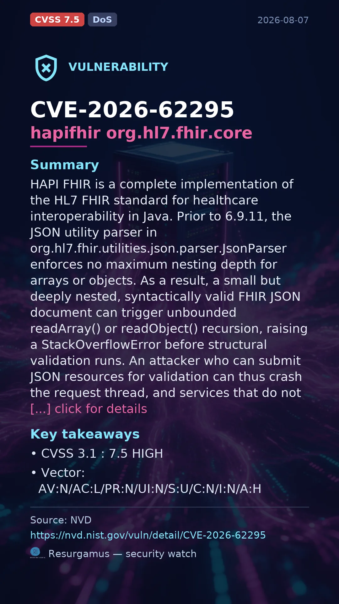 CVE-2026-62295 hapifhir org.hl7.fhir.core Vulnerability