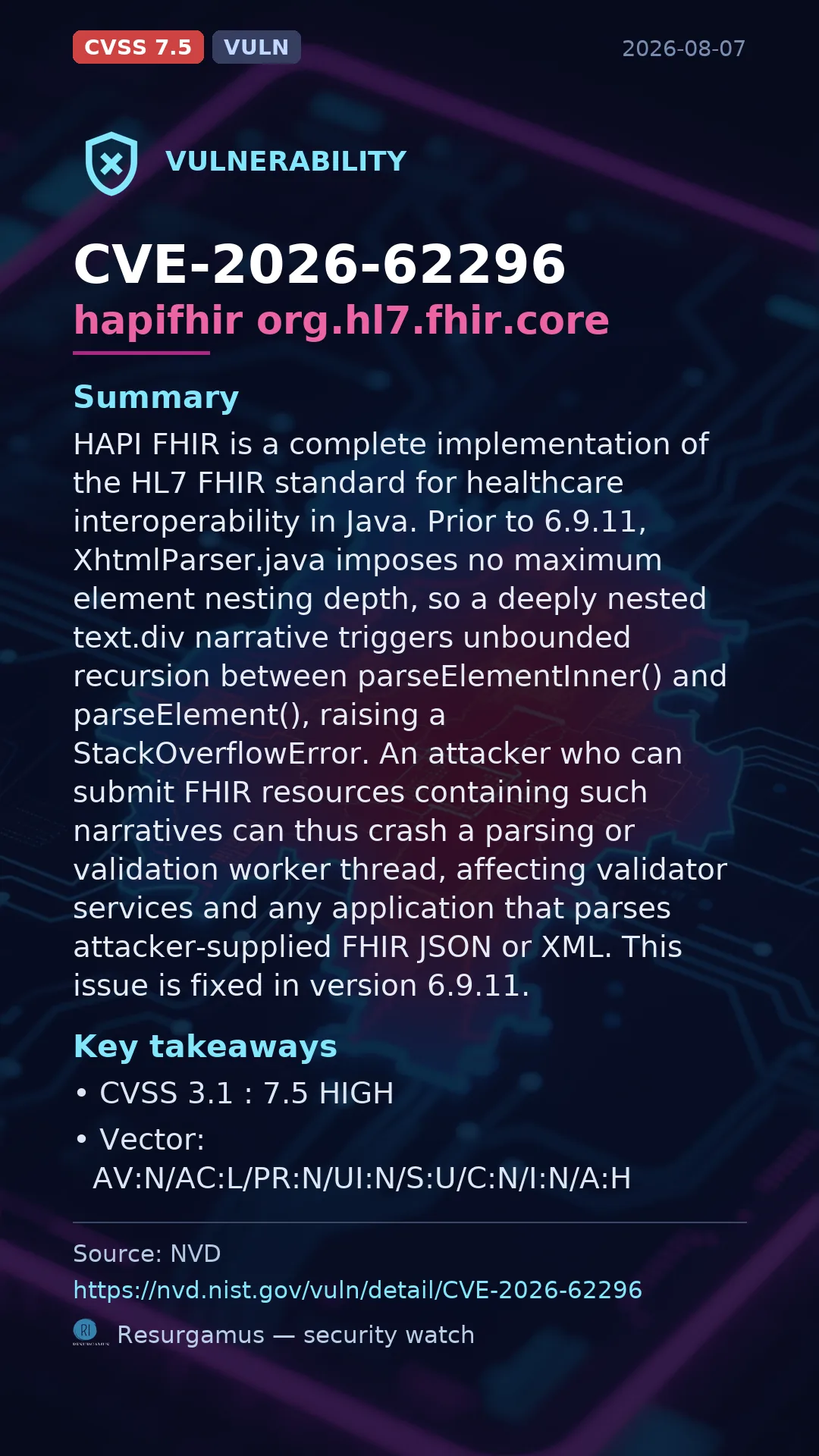 CVE-2026-62296 hapifhir org.hl7.fhir.core Vulnerability