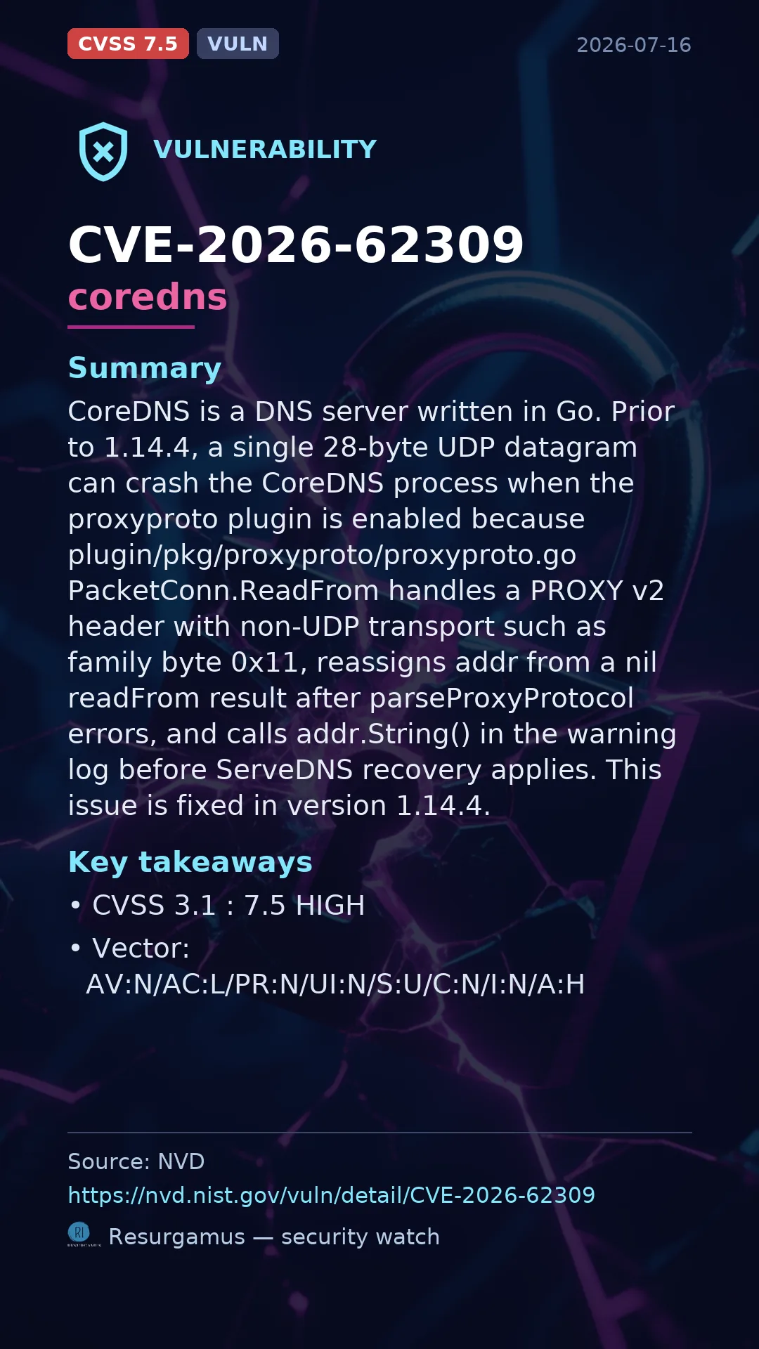 CVE-2026-62309 coredns Vulnerability
