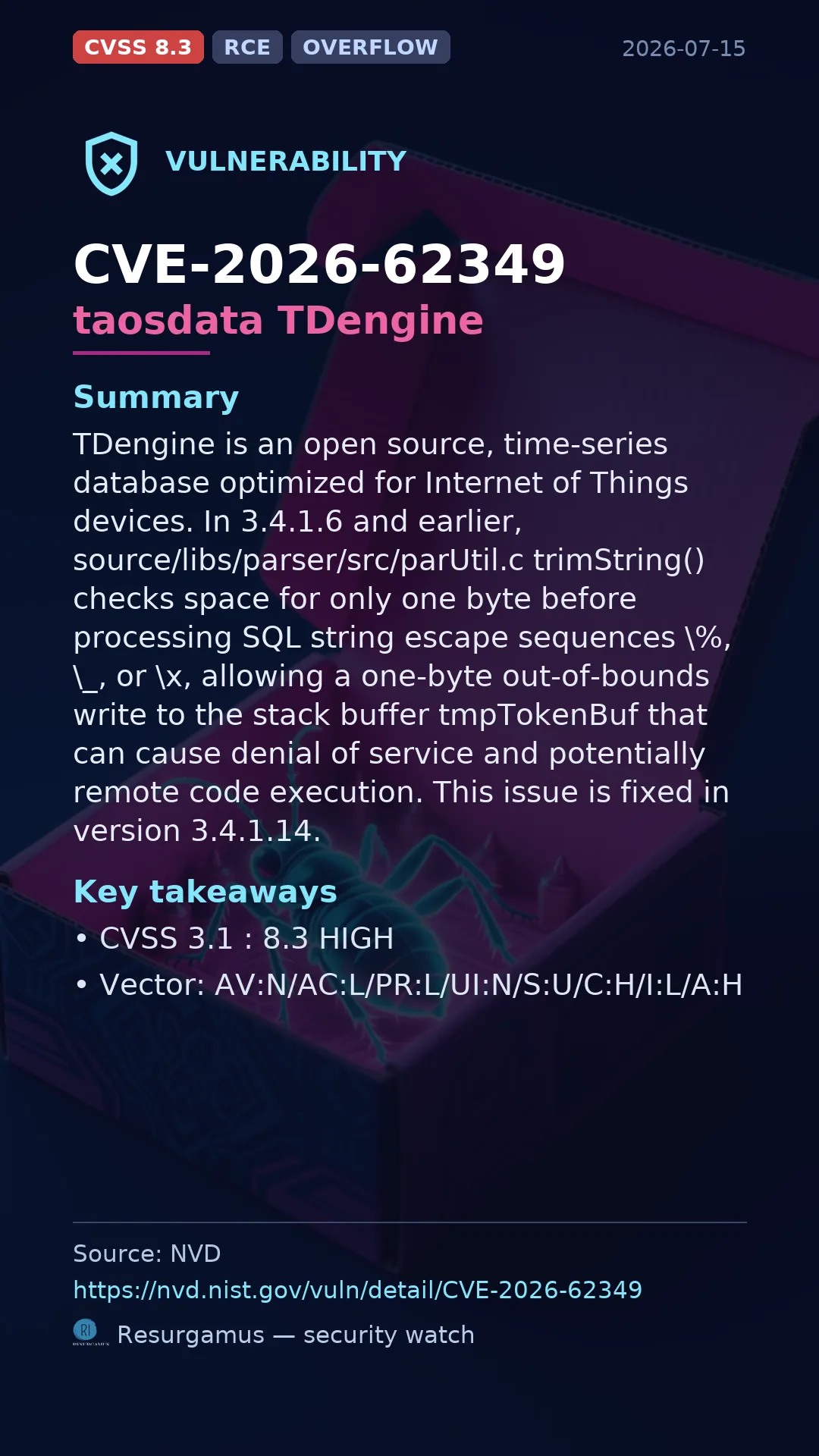 CVE-2026-62349 taosdata TDengine Vulnerability