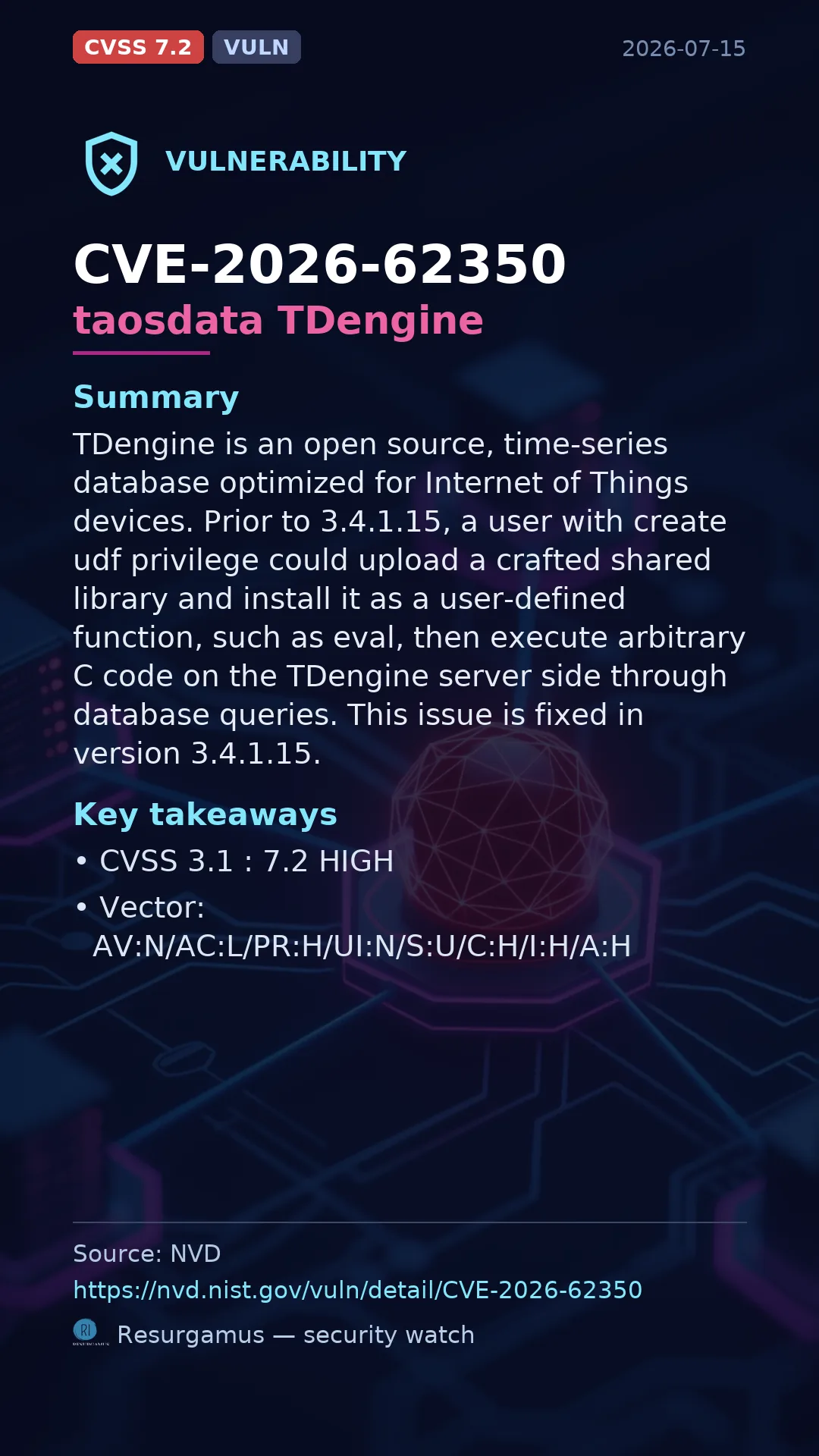 CVE-2026-62350 taosdata TDengine Vulnerability