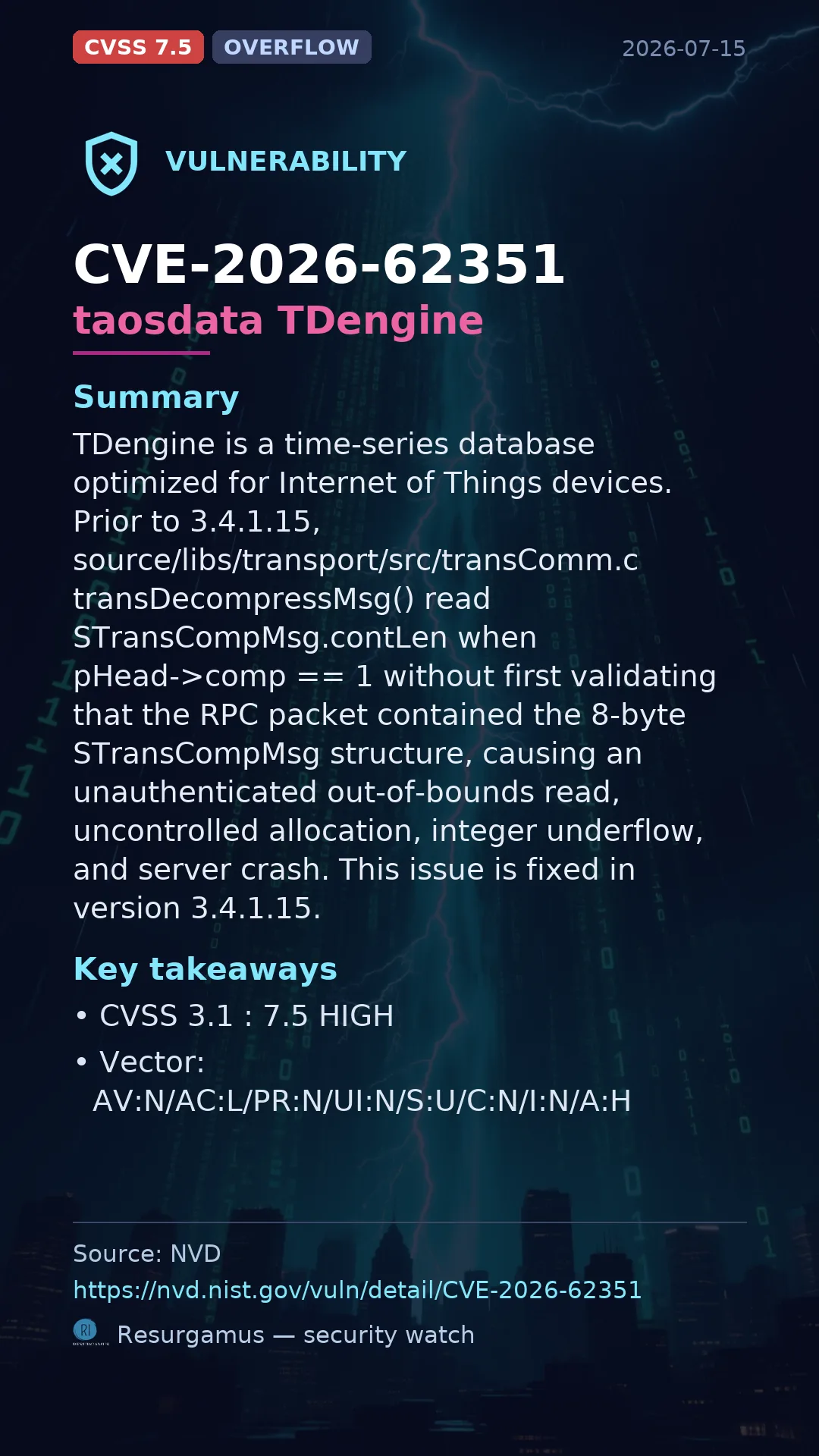 CVE-2026-62351 taosdata TDengine Vulnerability