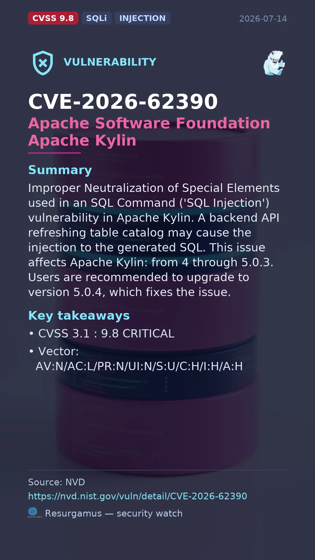 CVE-2026-62390 Apache Software Foundation Apache Kylin Vulnerability