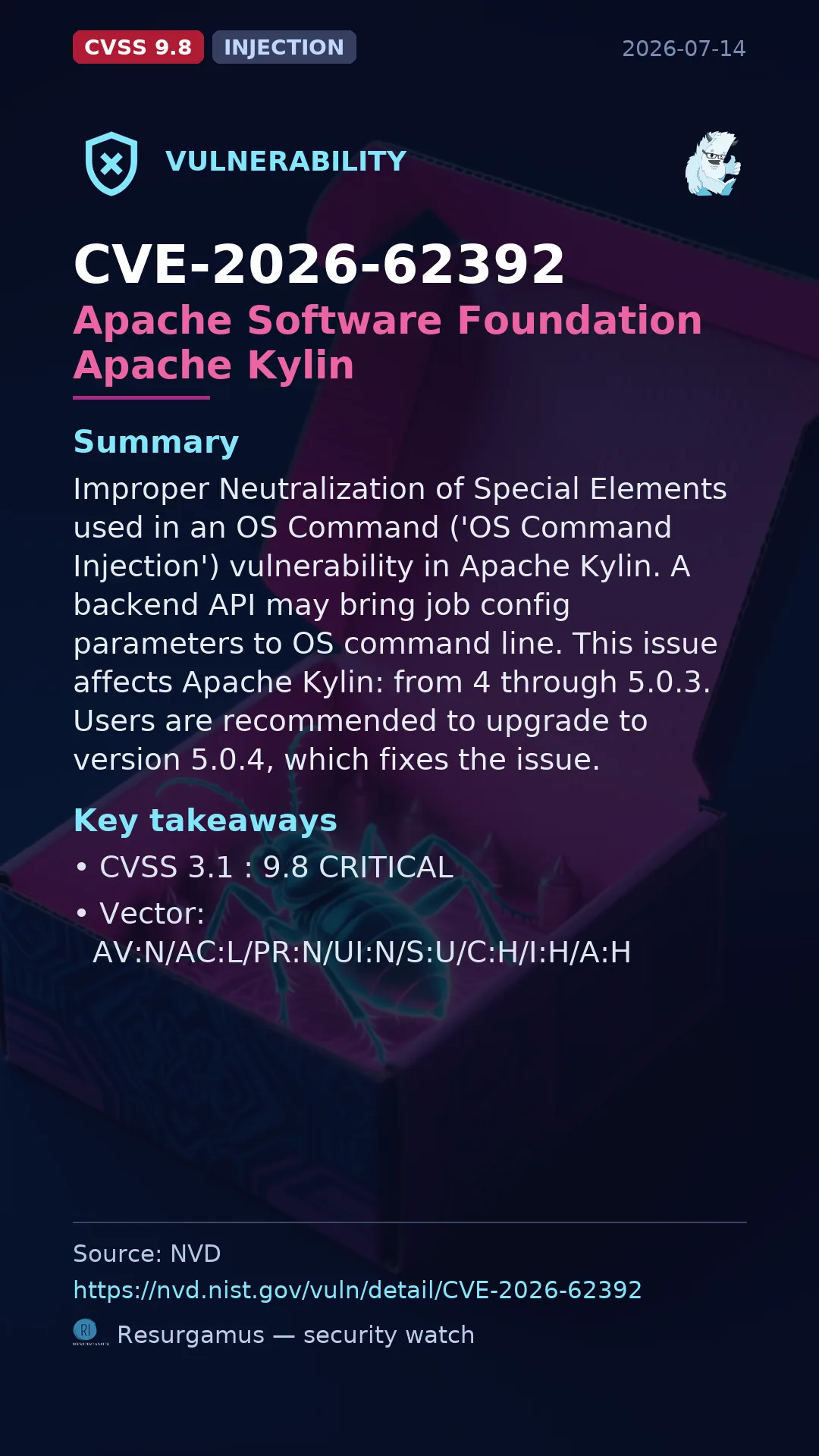 CVE-2026-62392 Apache Software Foundation Apache Kylin Vulnerability