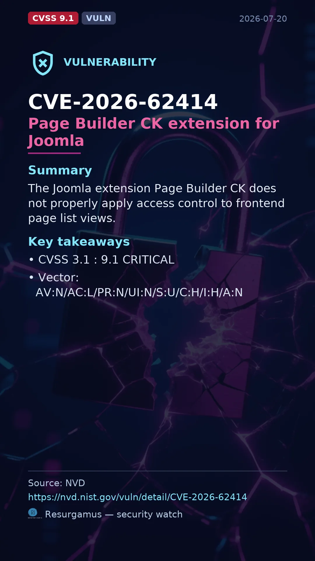 CVE-2026-62414 Page Builder CK extension for Joomla Vulnerability