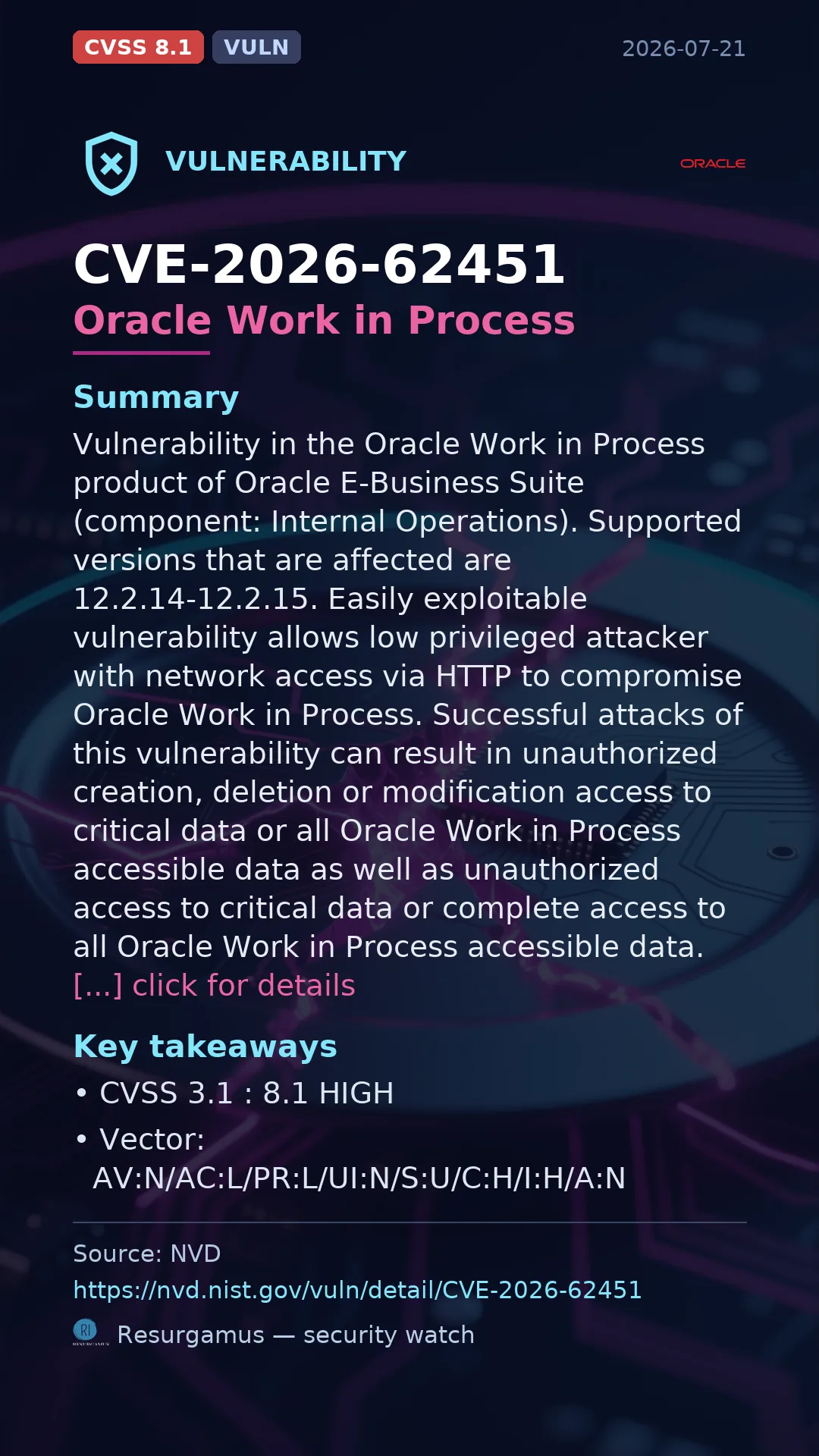 CVE-2026-62451 Oracle Work in Process Vulnerability