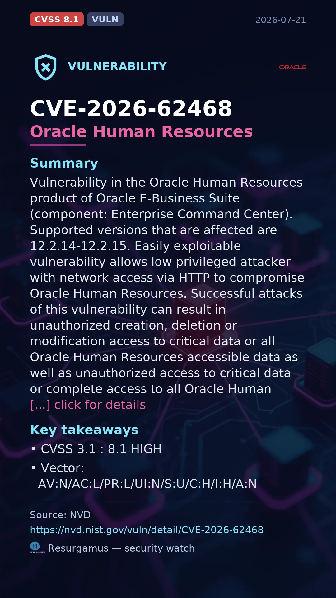CVE-2026-62468 Oracle Human Resources Vulnerability