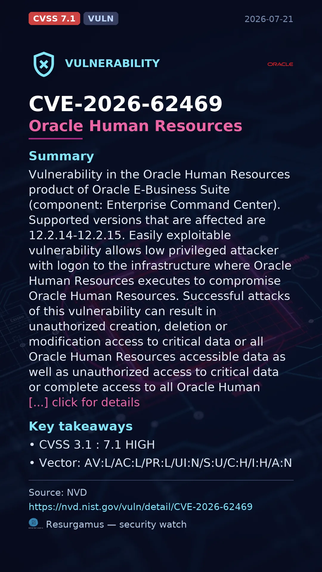 CVE-2026-62469 Oracle Human Resources Vulnerability
