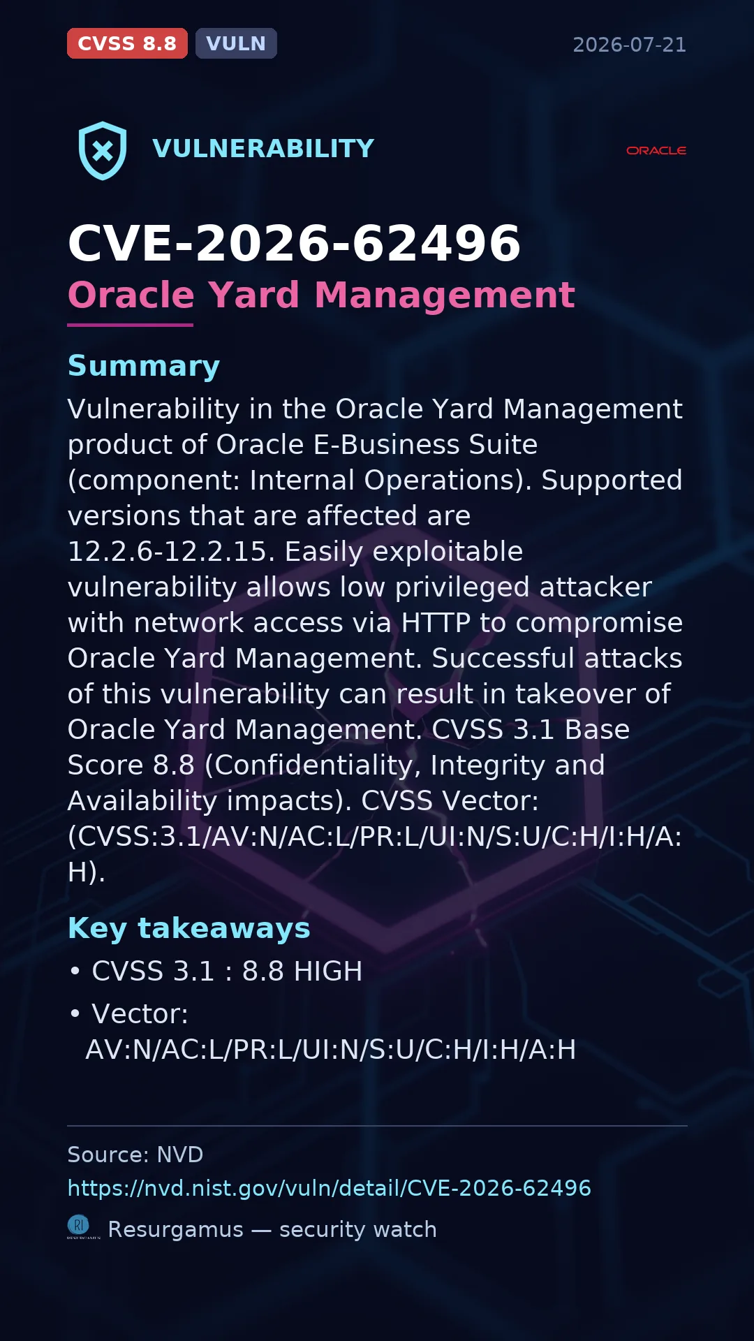 CVE-2026-62496 Oracle Yard Management Vulnerability