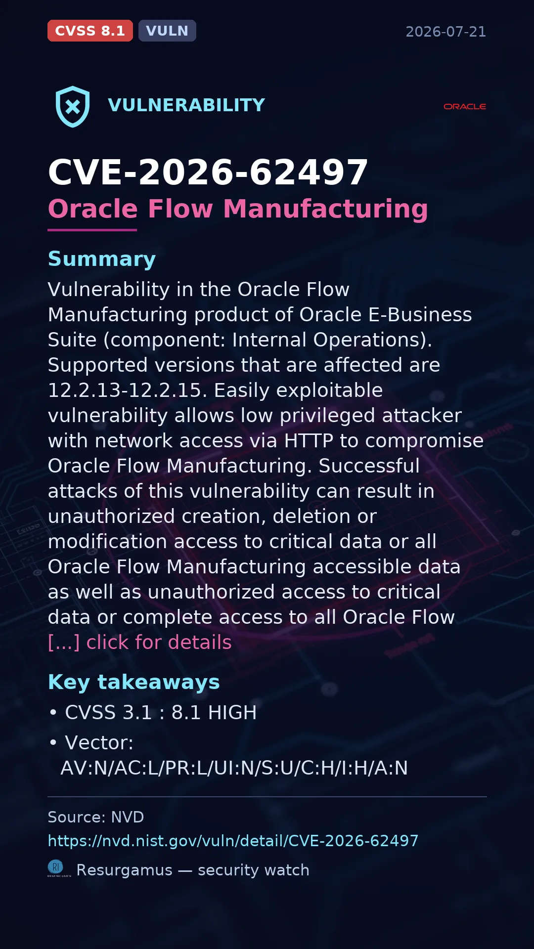 CVE-2026-62497 Oracle Flow Manufacturing Vulnerability