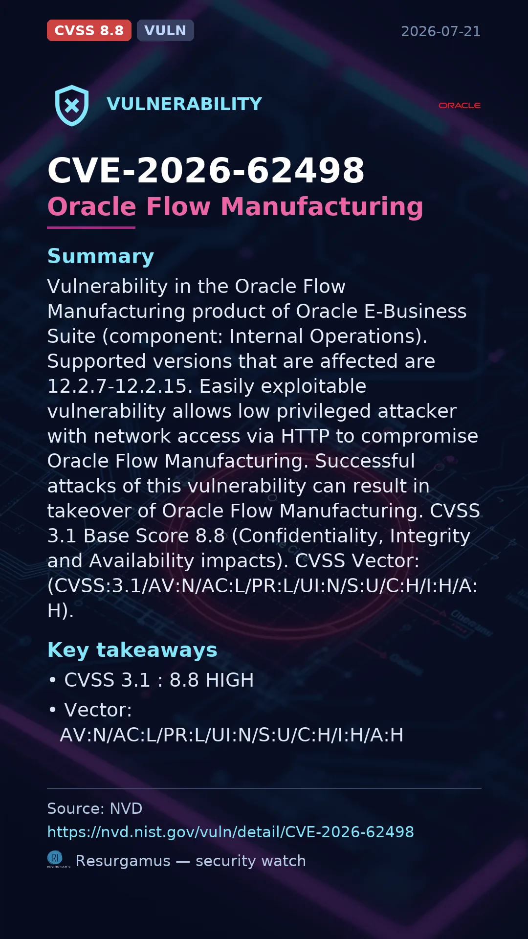 CVE-2026-62498 Oracle Flow Manufacturing Vulnerability