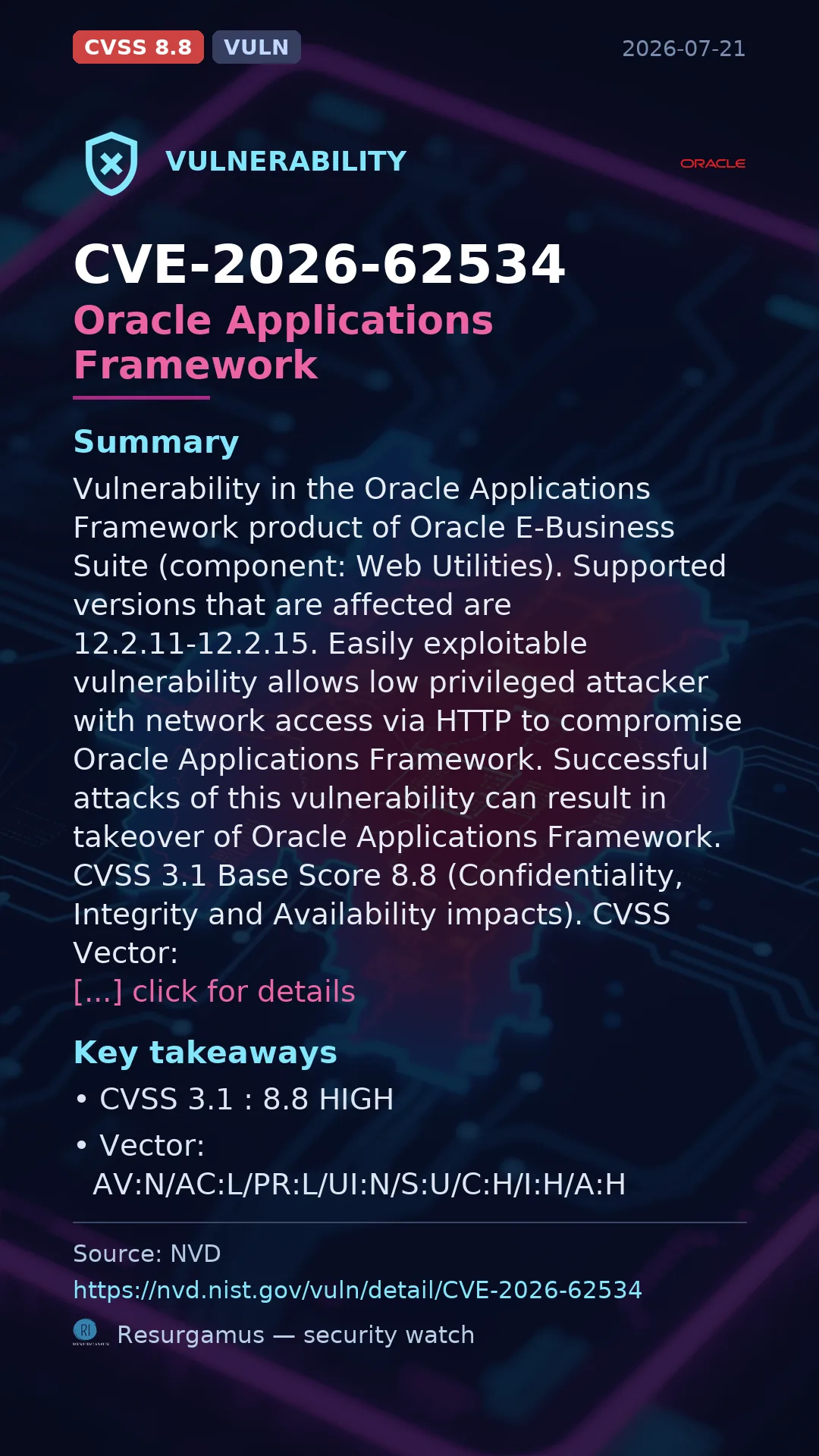 CVE-2026-62534 Oracle Applications Framework Vulnerability