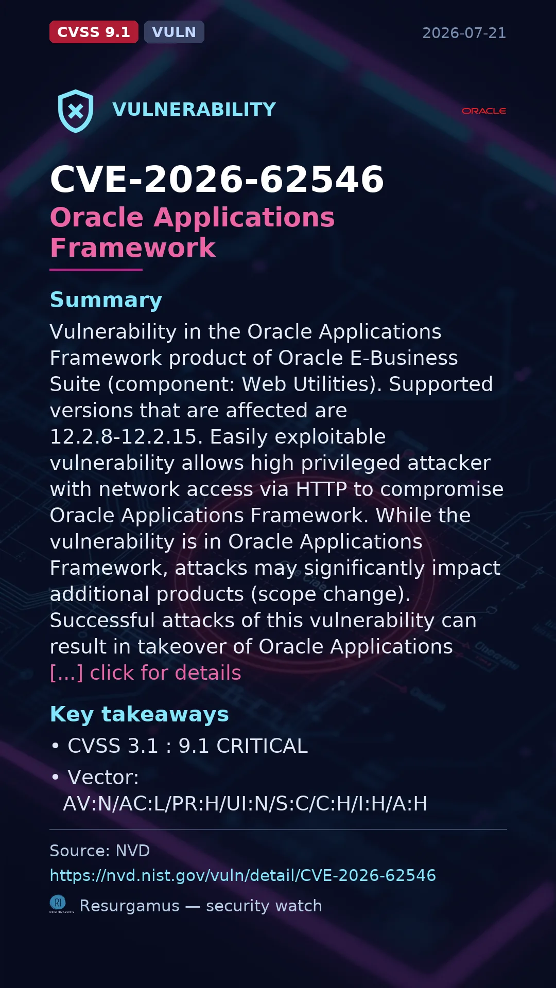 CVE-2026-62546 Oracle Applications Framework Vulnerability