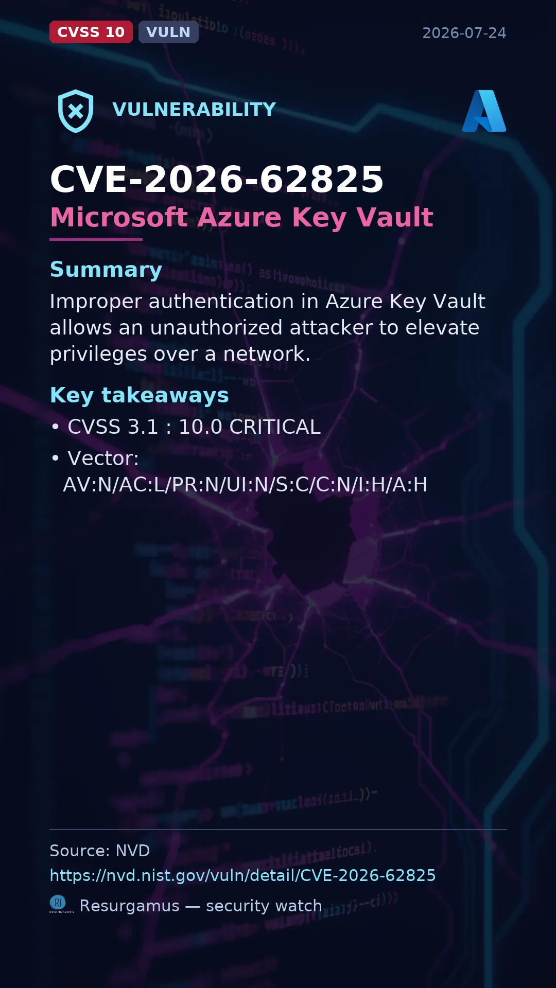 CVE-2026-62825 - Microsoft Azure Key Vault vulnerability