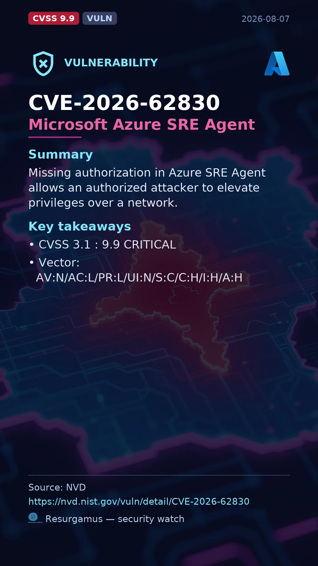 CVE-2026-62830 Microsoft Azure SRE Agent Vulnerability