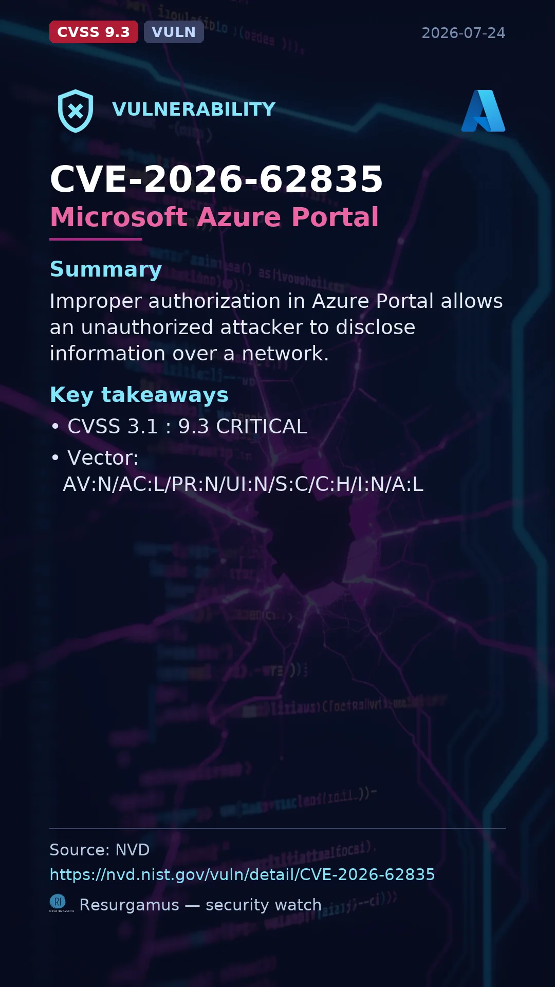 CVE-2026-62835 - Microsoft Azure Portal vulnerability