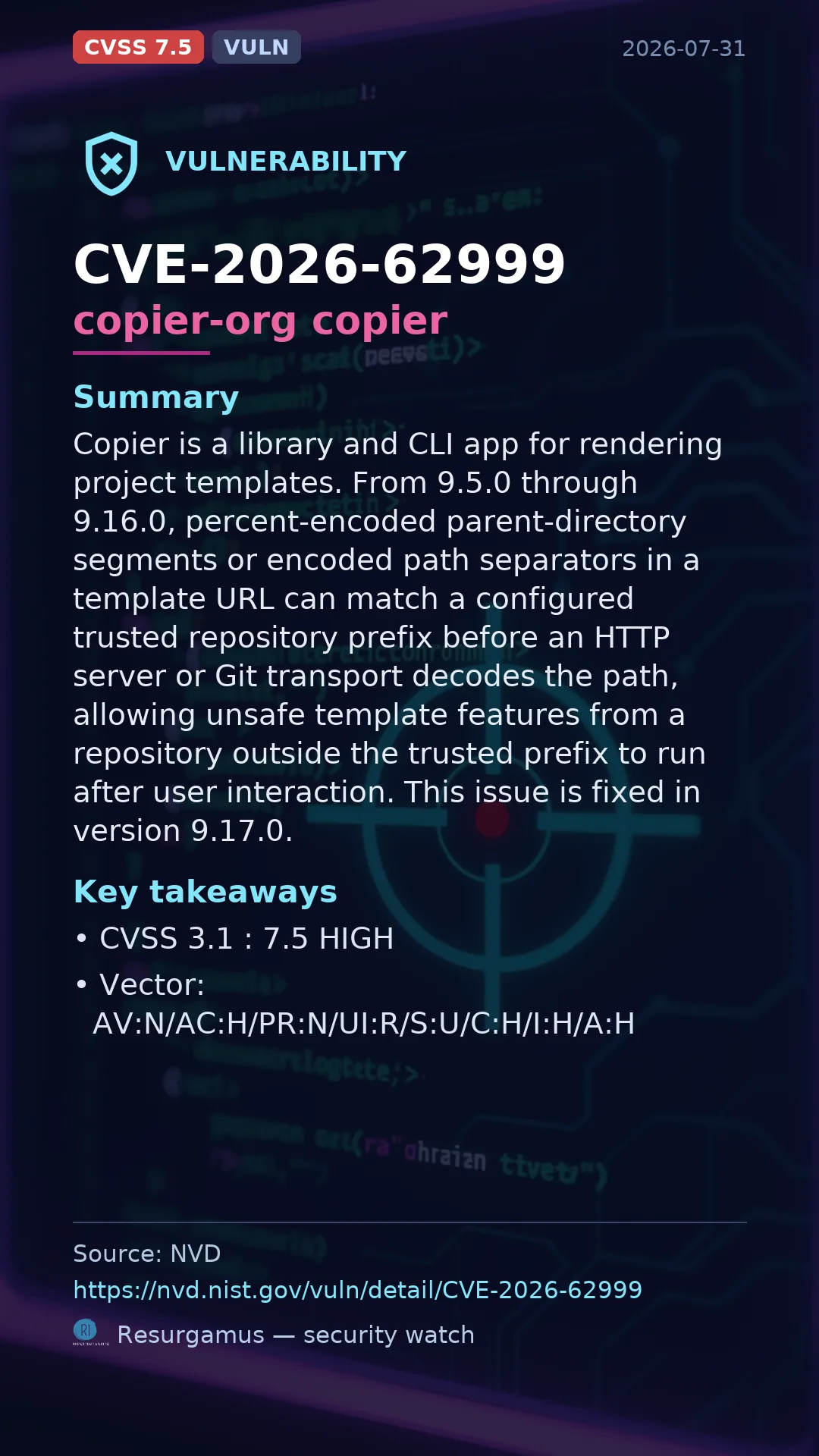 CVE-2026-62999 copier-org copier Vulnerability