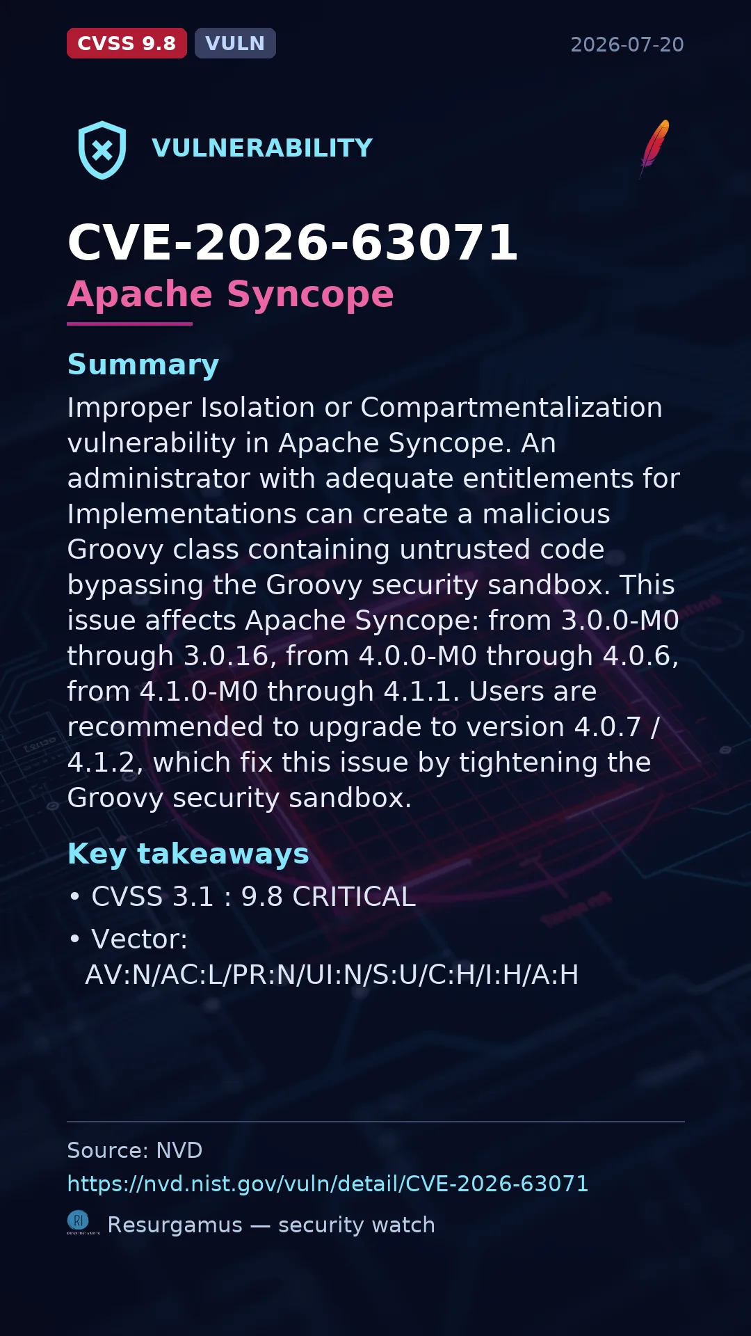 CVE-2026-63071 Apache Syncope Vulnerability