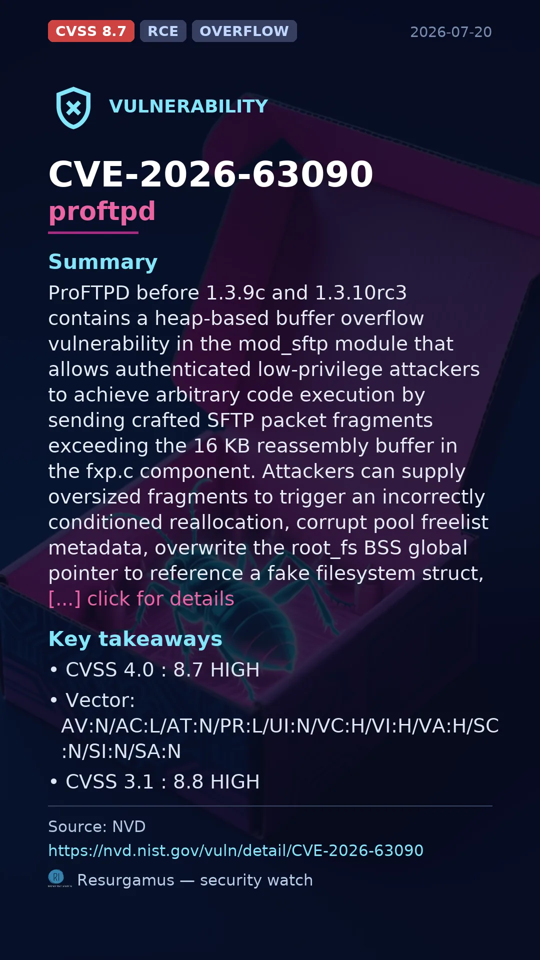 CVE-2026-63090 proftpd Vulnerability