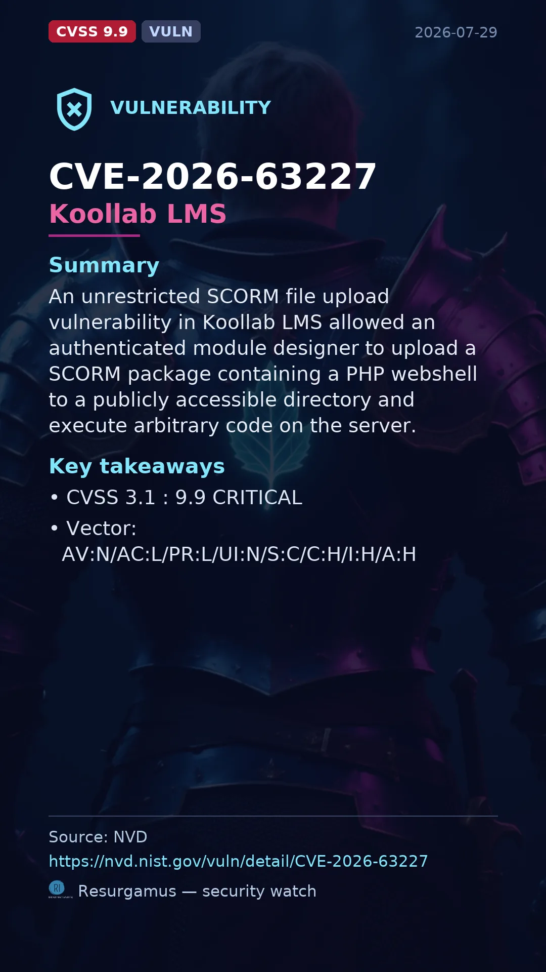 CVE-2026-63227 Koollab LMS Vulnerability