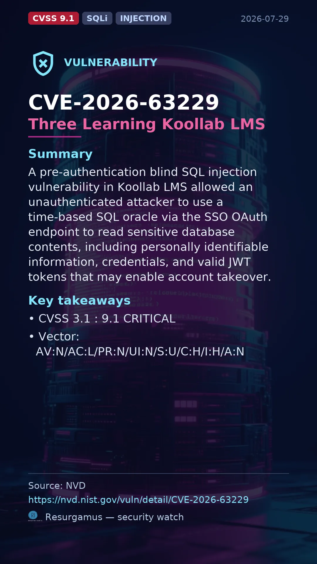CVE-2026-63229 Three Learning Koollab LMS Vulnerability