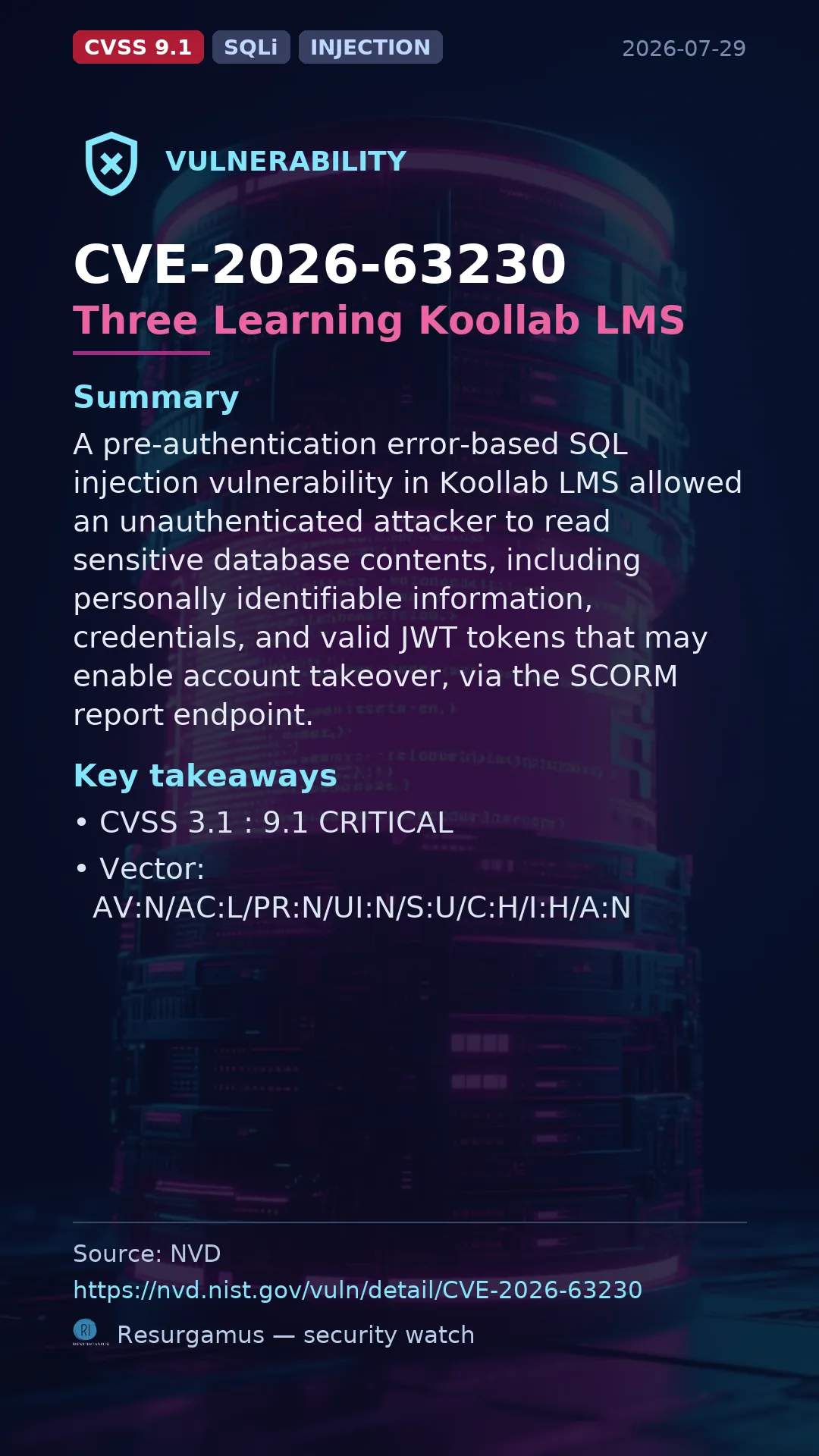 CVE-2026-63230 Three Learning Koollab LMS Vulnerability