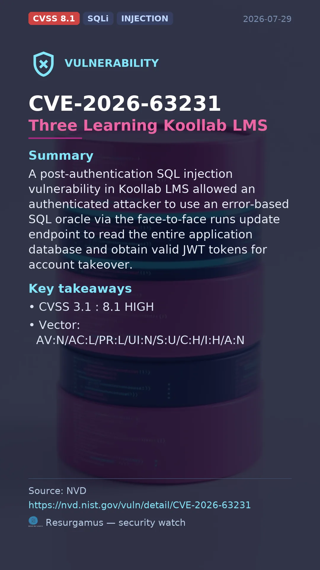 CVE-2026-63231 Three Learning Koollab LMS Vulnerability